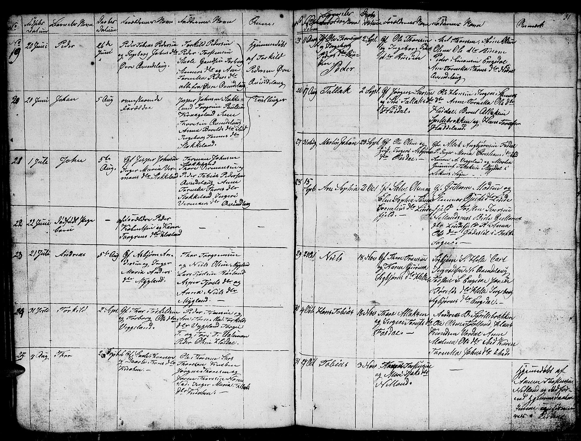 Fjotland sokneprestkontor, AV/SAK-1111-0010/F/Fb/L0002: Klokkerbok nr. B 2, 1841-1871, s. 31