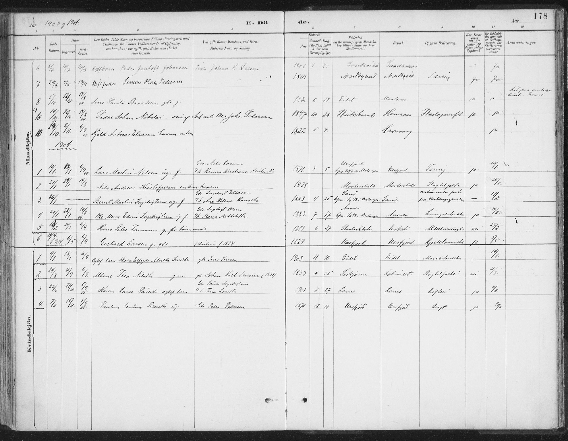 Balsfjord sokneprestembete, AV/SATØ-S-1303/G/Ga/L0007kirke: Ministerialbok nr. 7, 1887-1909, s. 178