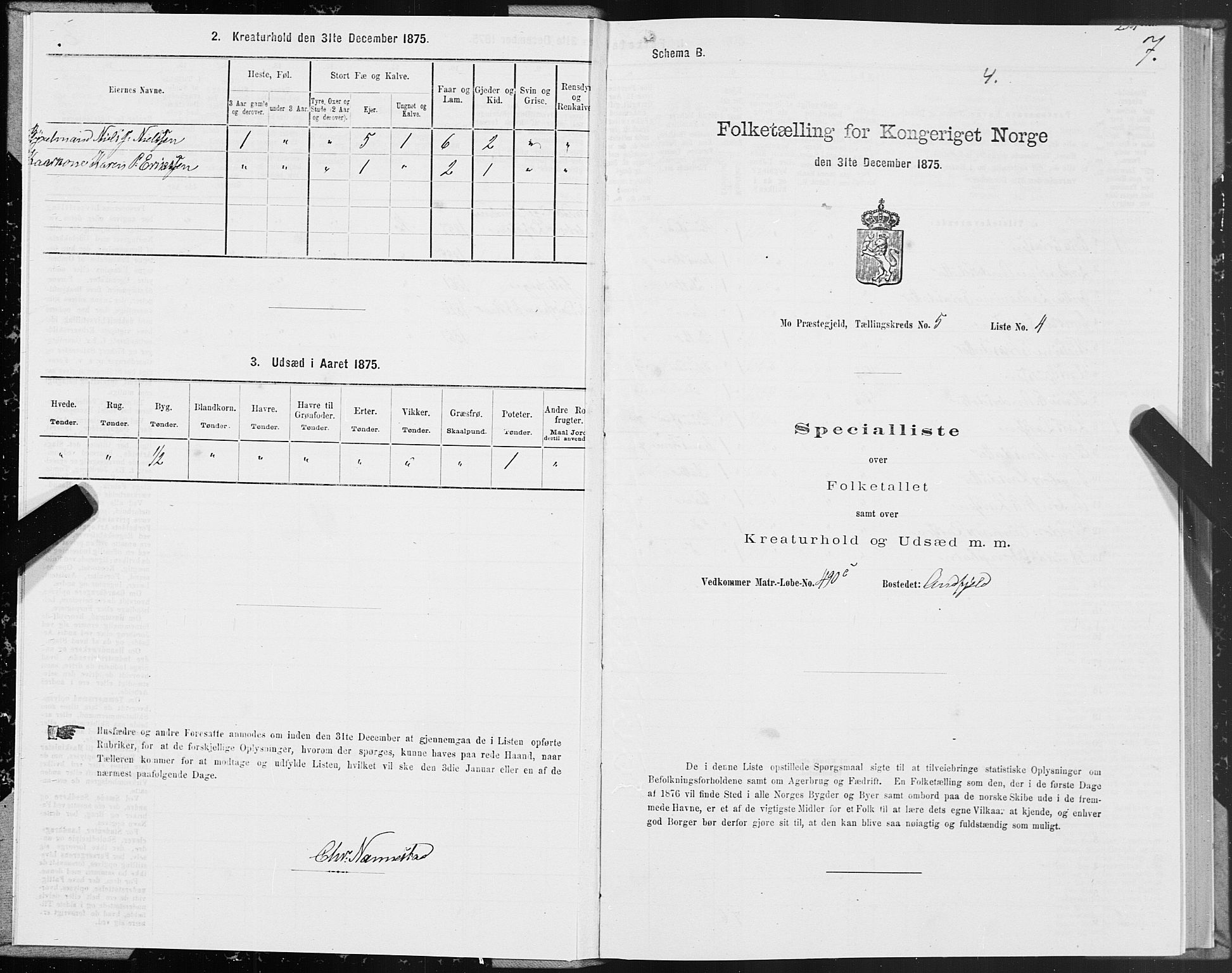 SAT, Folketelling 1875 for 1833P Mo prestegjeld, 1875, s. 3007