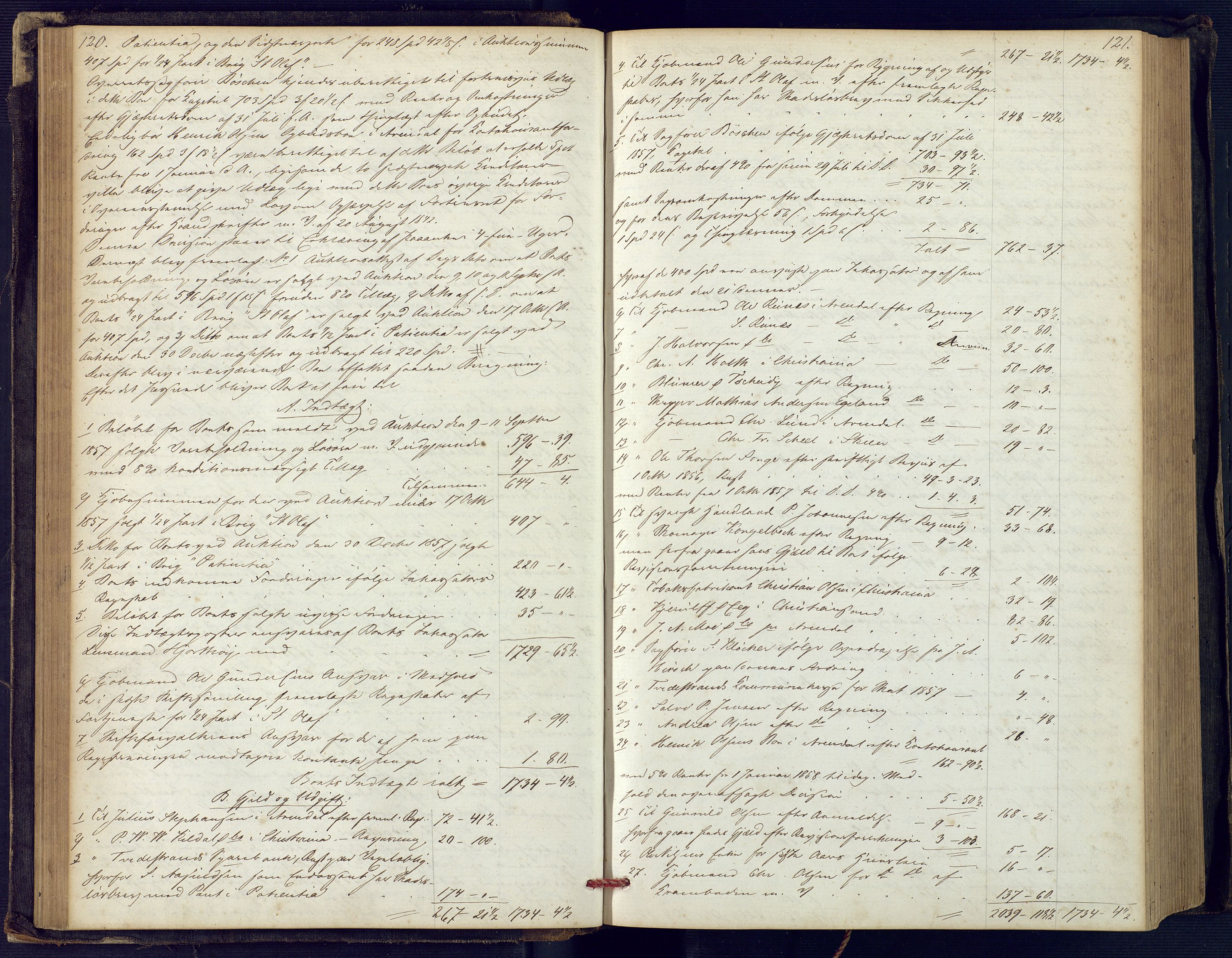 Holt sorenskriveri, SAK/1221-0002/H/Hc/L0029: Skifteutlodningsprotokoll nr. 4 med løst register, 1857-1862, s. 120-121