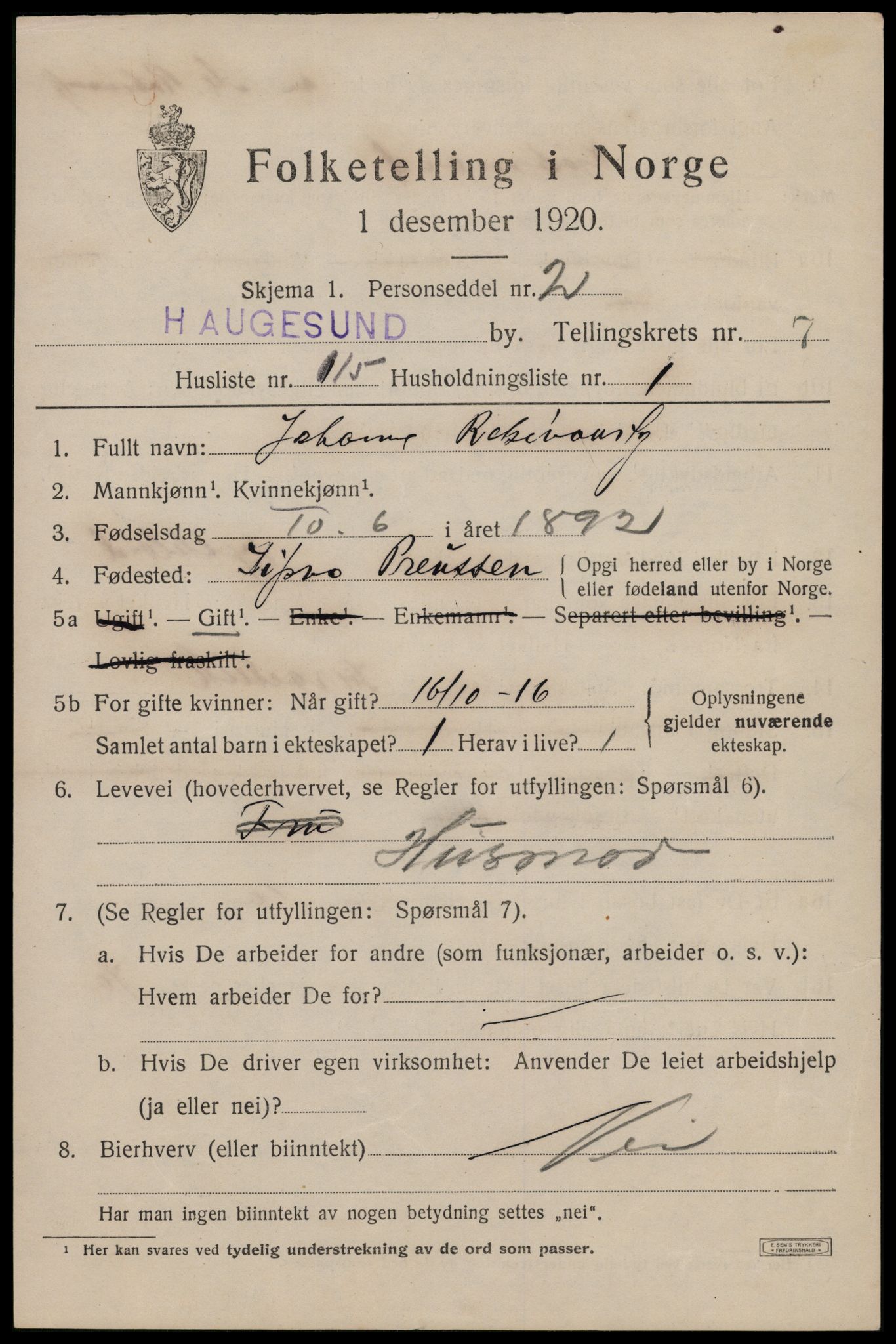 SAST, Folketelling 1920 for 1106 Haugesund kjøpstad, 1920, s. 27121