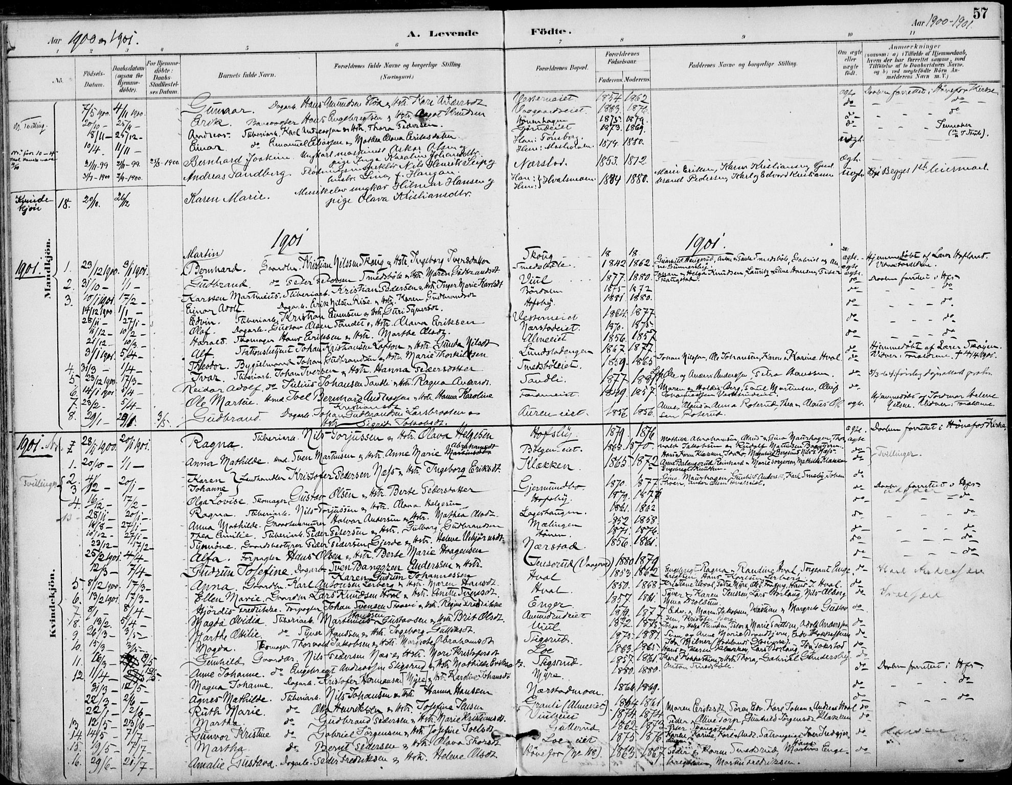Haug kirkebøker, AV/SAKO-A-604/F/Fa/L0001: Ministerialbok nr. 1, 1885-1917, s. 57