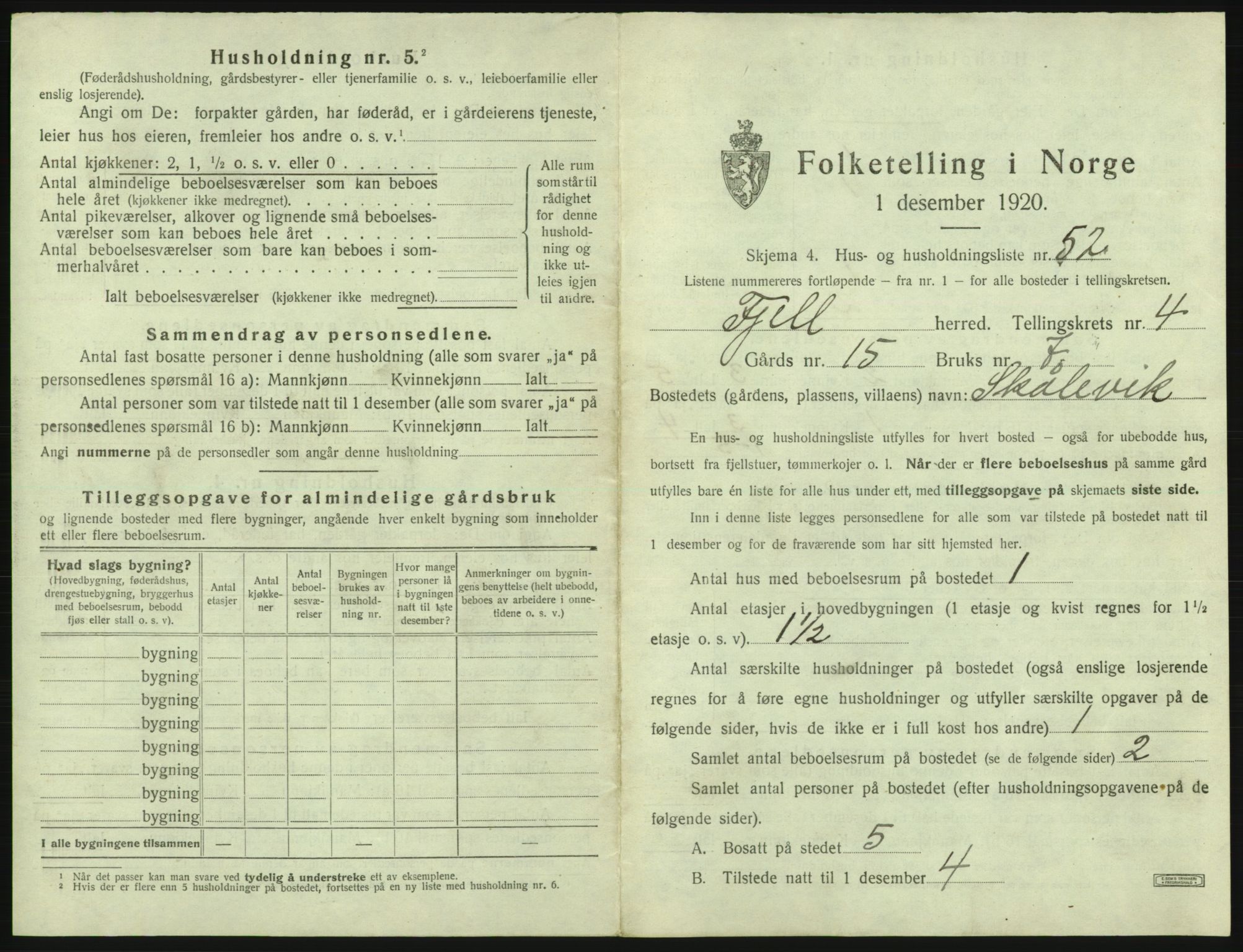 SAB, Folketelling 1920 for 1246 Fjell herred, 1920, s. 498