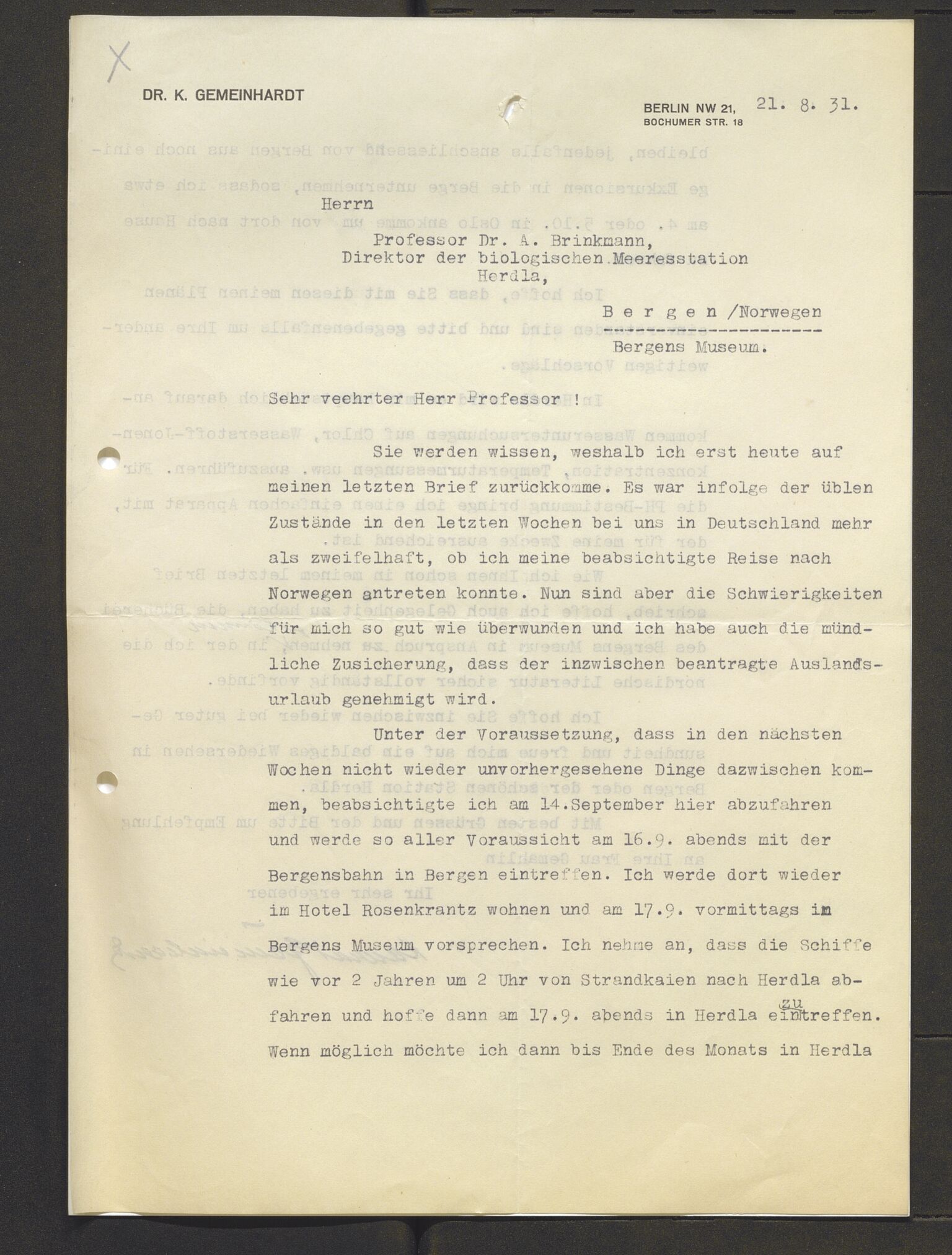 Bergens Museum, AV/SAB-A-17301/13/D/L0002: Korrespondanse , 1928-1940, s. 70