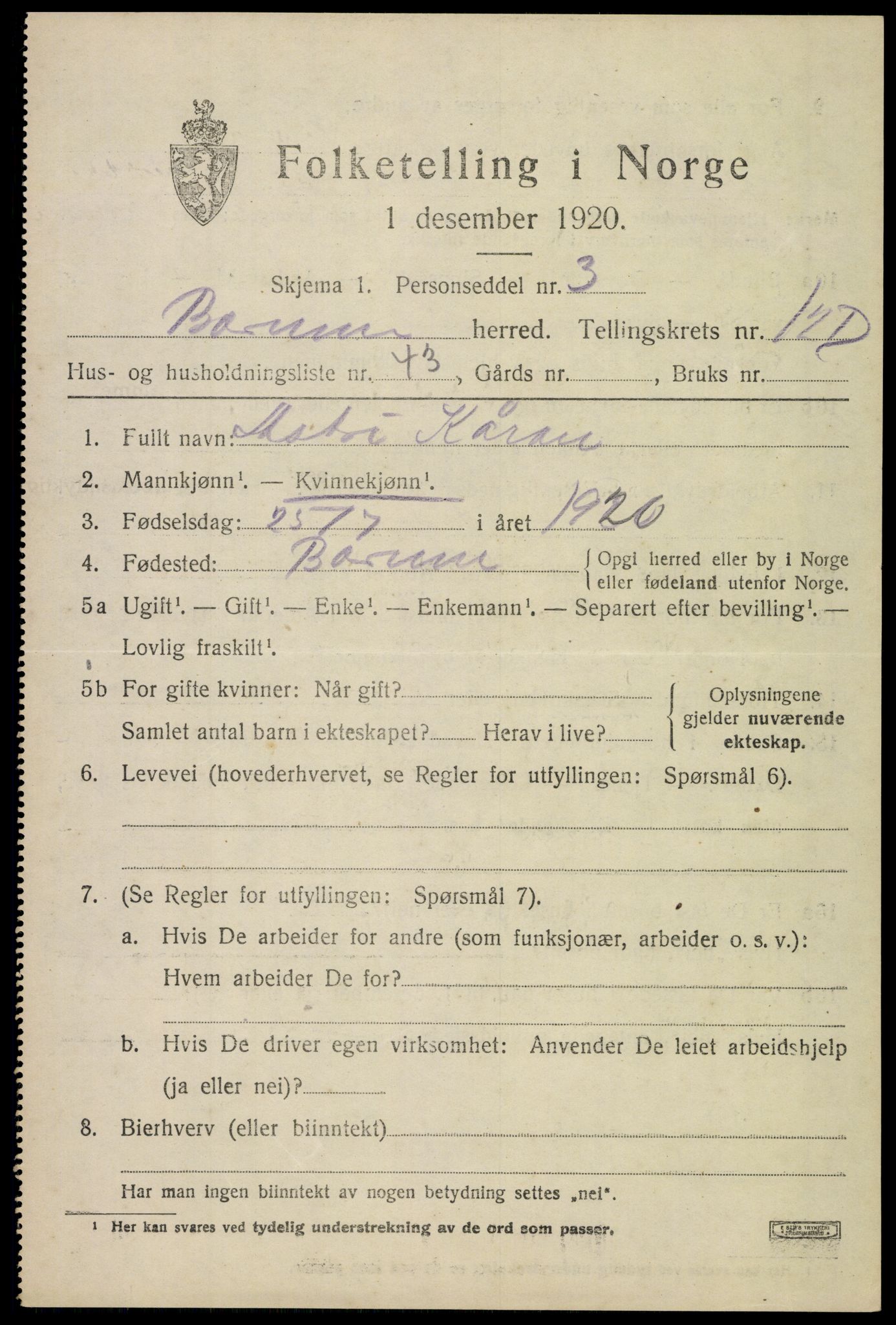 SAO, Folketelling 1920 for 0219 Bærum herred, 1920, s. 30920