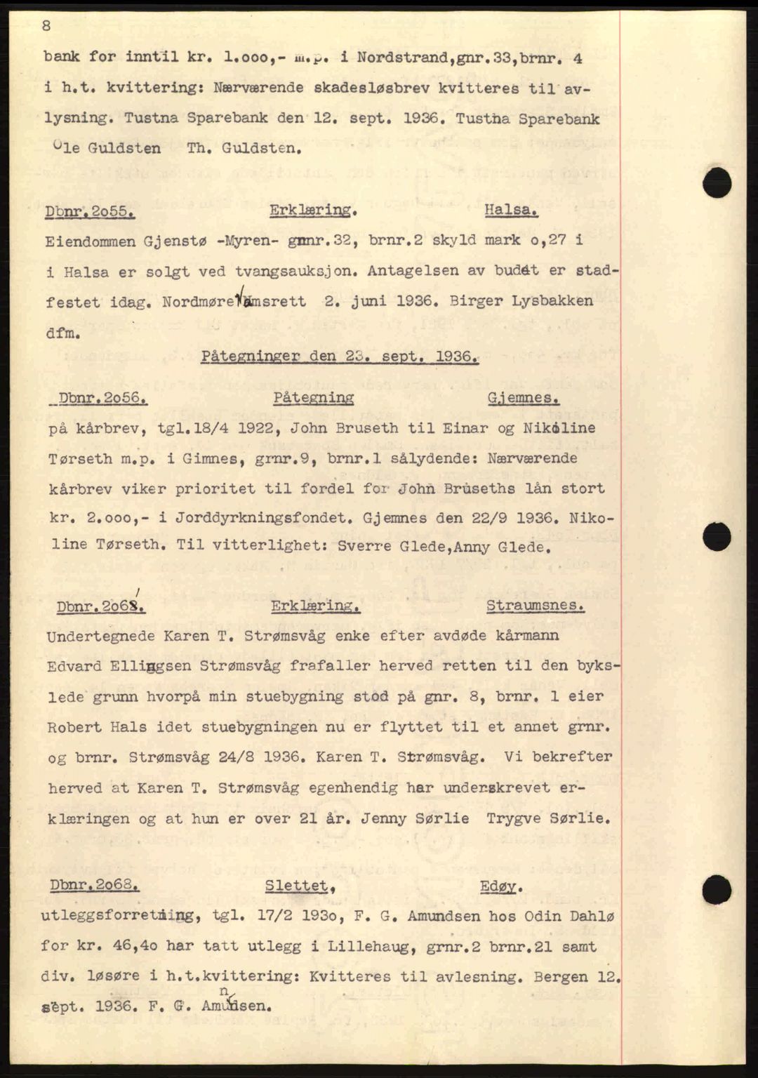 Nordmøre sorenskriveri, SAT/A-4132/1/2/2Ca: Pantebok nr. C80, 1936-1939, Dagboknr: 2055/1936