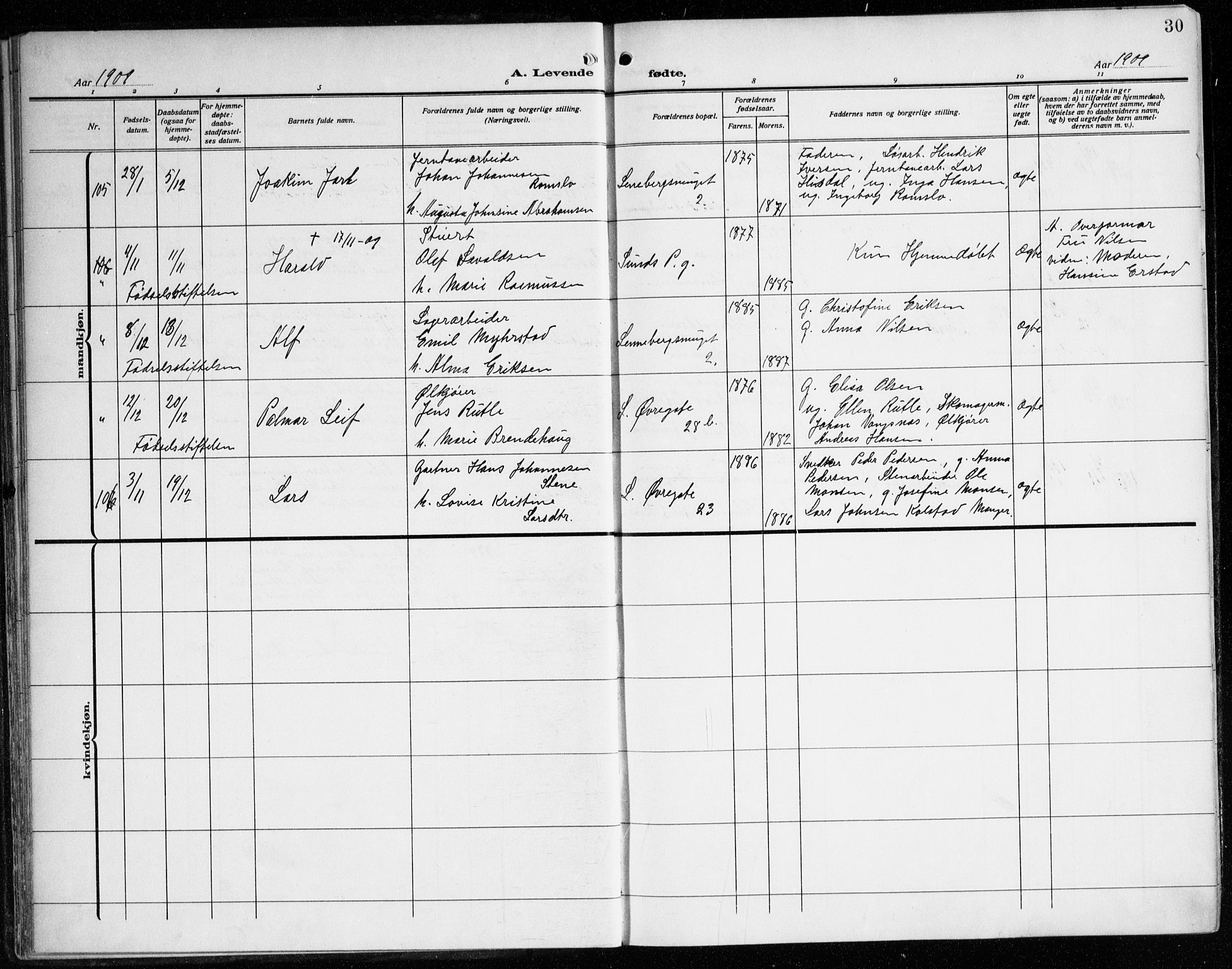 Korskirken sokneprestembete, AV/SAB-A-76101/H/Haa: Ministerialbok nr. B 10, 1909-1923, s. 30