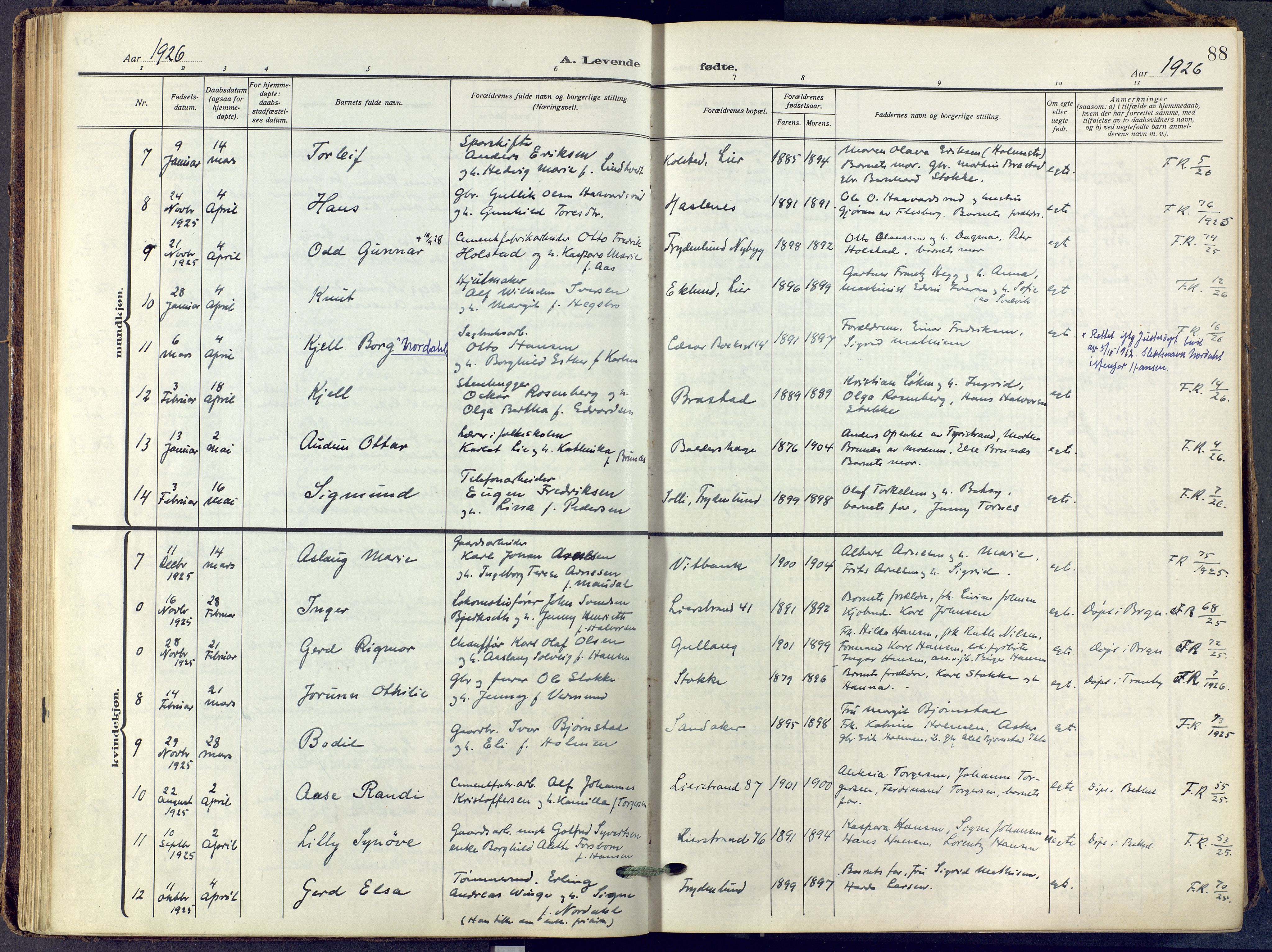 Lier kirkebøker, SAKO/A-230/F/Fa/L0019: Ministerialbok nr. I 19, 1918-1928, s. 88