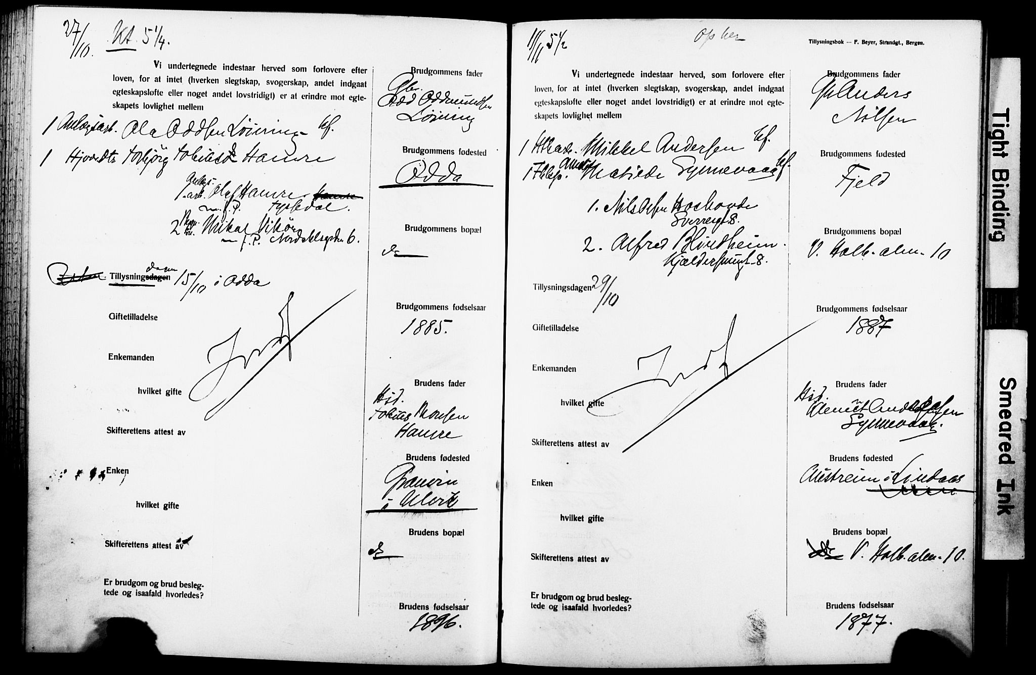 Nykirken Sokneprestembete, SAB/A-77101: Forlovererklæringer nr. II.5.7, 1914-1917, s. 181