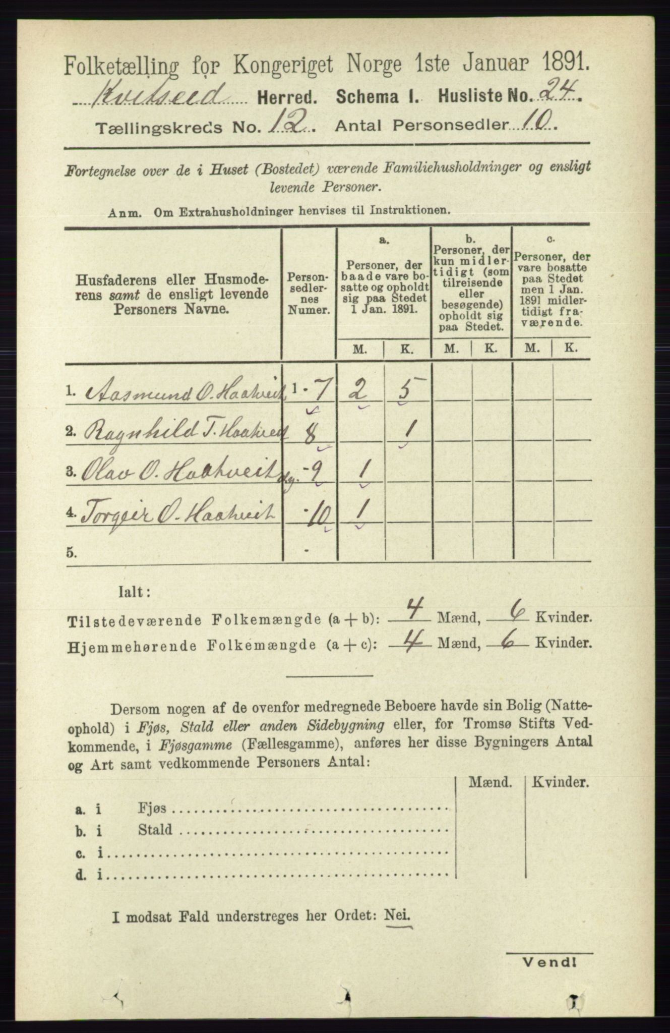 RA, Folketelling 1891 for 0829 Kviteseid herred, 1891, s. 2837