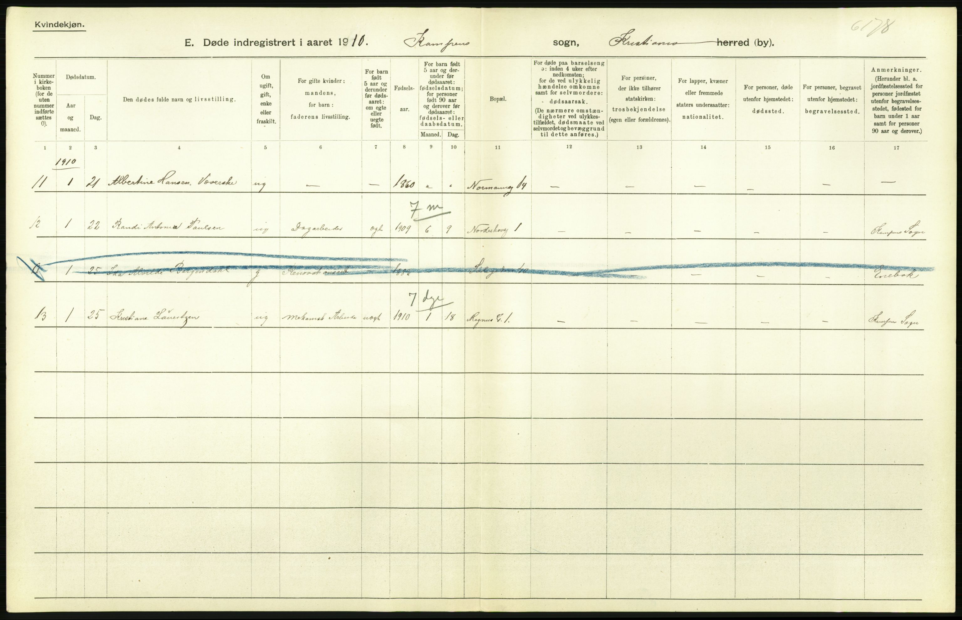 Statistisk sentralbyrå, Sosiodemografiske emner, Befolkning, RA/S-2228/D/Df/Dfa/Dfah/L0008: Kristiania: Døde, 1910, s. 180