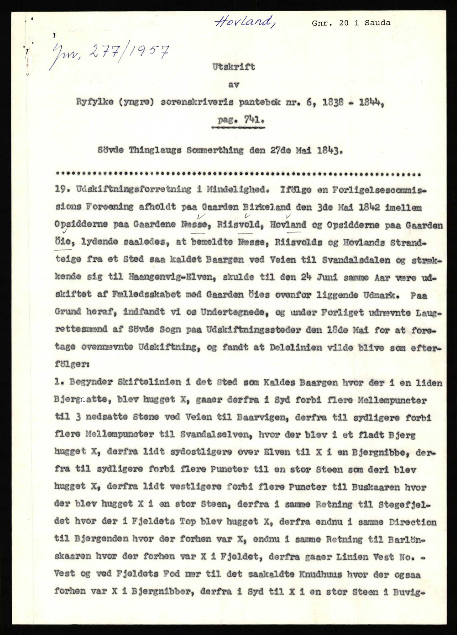 Statsarkivet i Stavanger, SAST/A-101971/03/Y/Yj/L0040: Avskrifter sortert etter gårdnavn: Hovland i Egersun - Hustveit, 1750-1930, s. 389