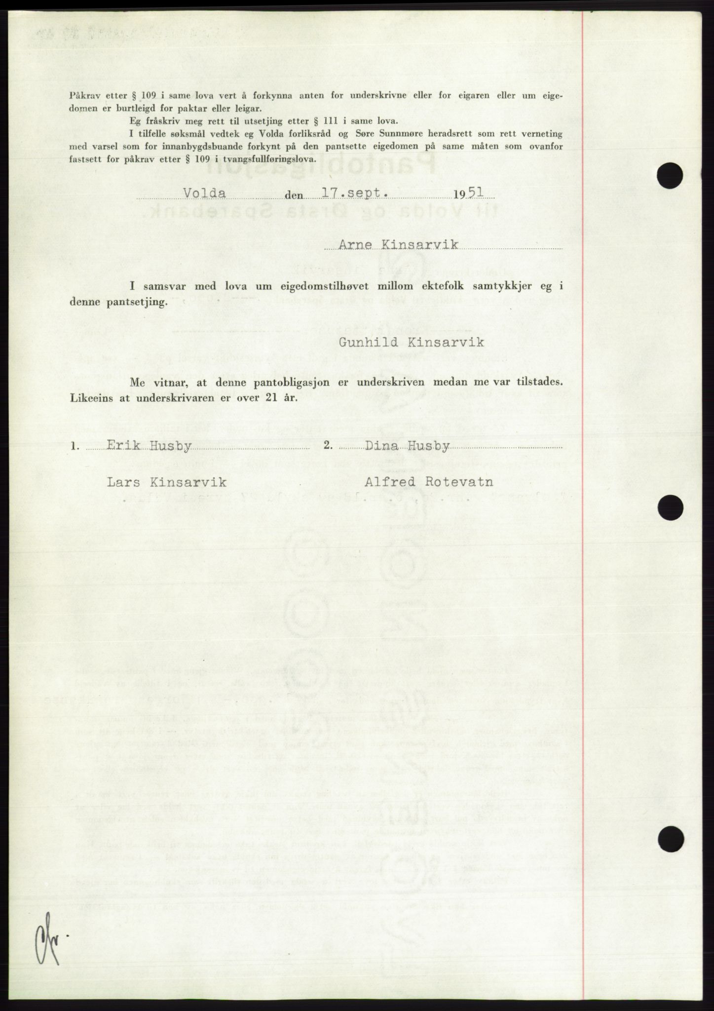 Søre Sunnmøre sorenskriveri, AV/SAT-A-4122/1/2/2C/L0120: Pantebok nr. 8B, 1951-1951, Dagboknr: 1767/1951