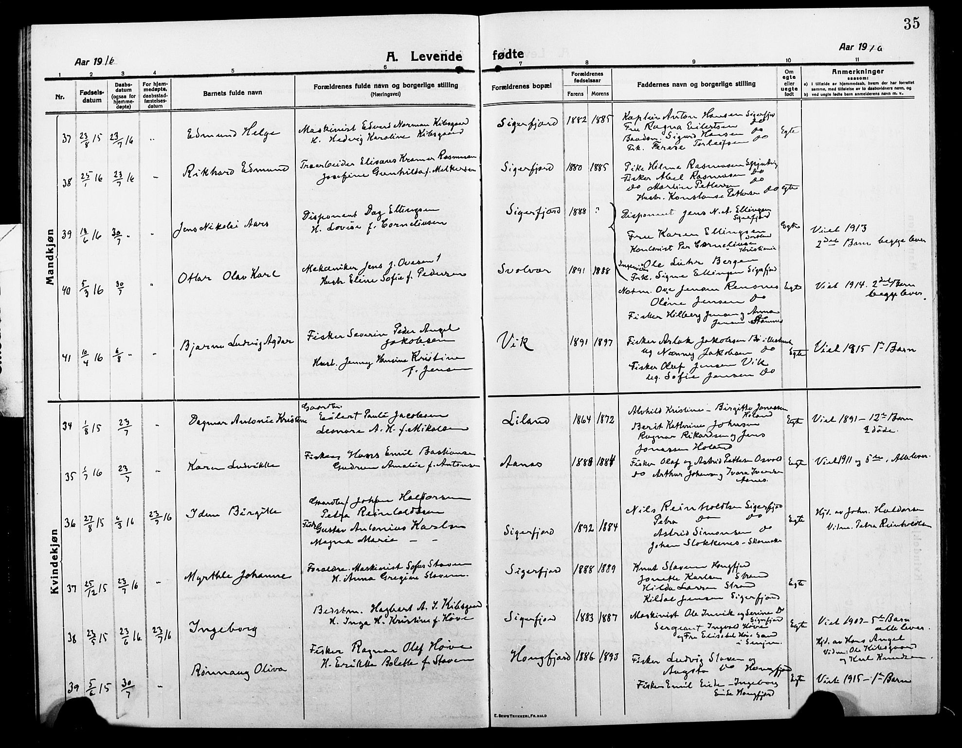 Ministerialprotokoller, klokkerbøker og fødselsregistre - Nordland, SAT/A-1459/895/L1383: Klokkerbok nr. 895C05, 1913-1922, s. 35