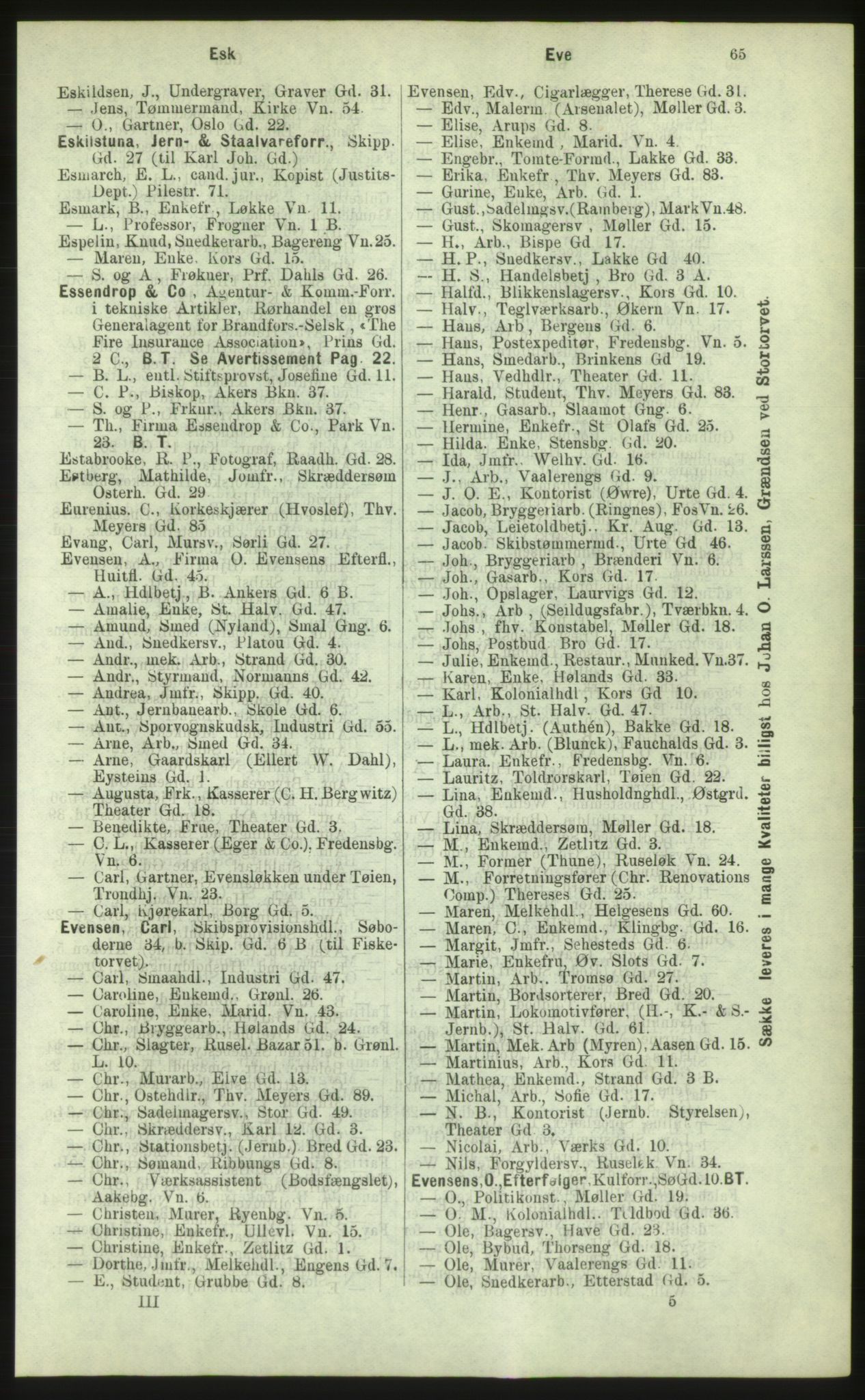 Kristiania/Oslo adressebok, PUBL/-, 1884, s. 65
