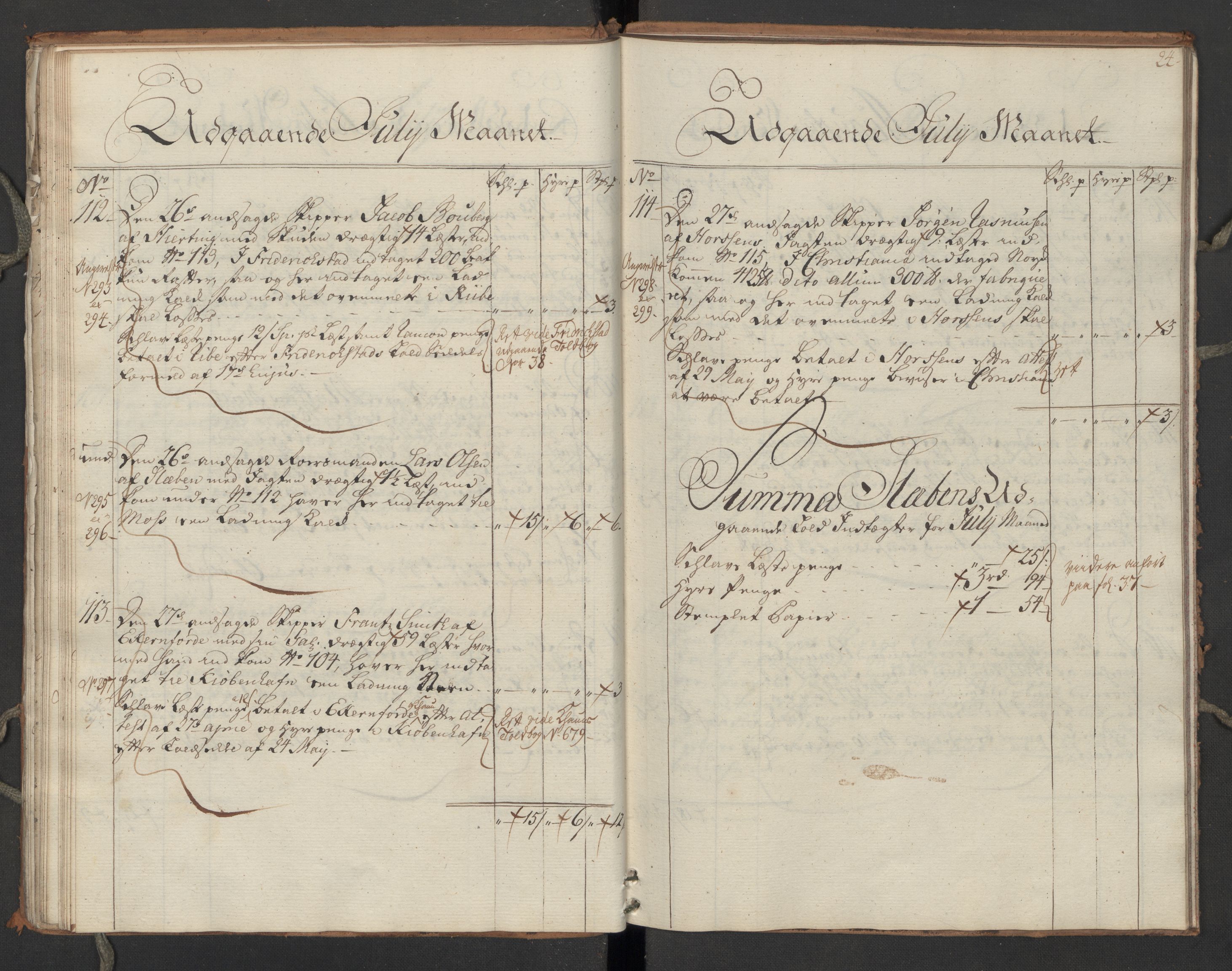 Generaltollkammeret, tollregnskaper, AV/RA-EA-5490/R06/L0064/0002: Tollregnskaper Kristiania / Utgående hovedtollbok Slependen, 1762, s. 23b-24a