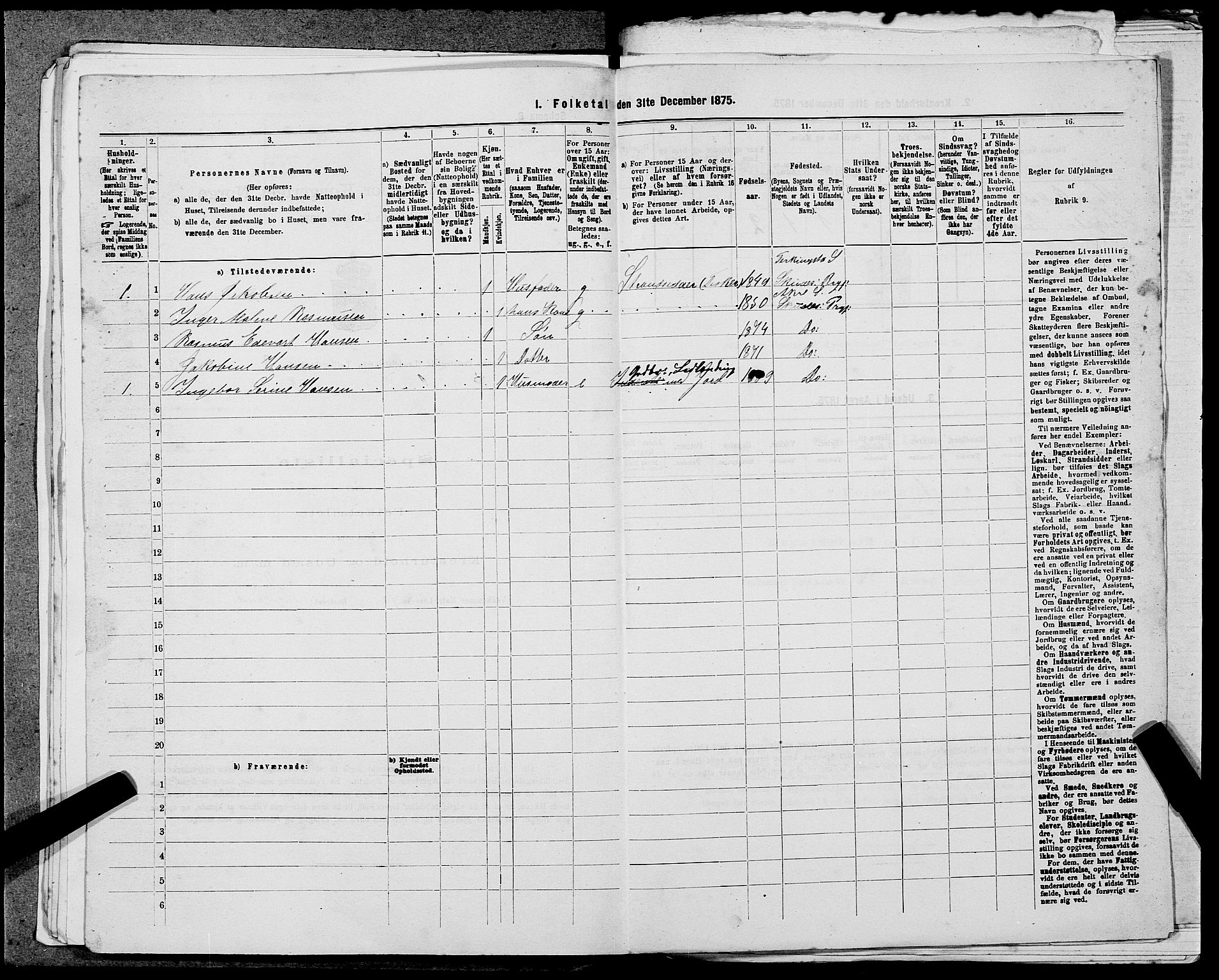 SAST, Folketelling 1875 for 1150L Skudenes prestegjeld, Falnes sokn, Åkra sokn og Ferkingstad sokn, 1875, s. 353