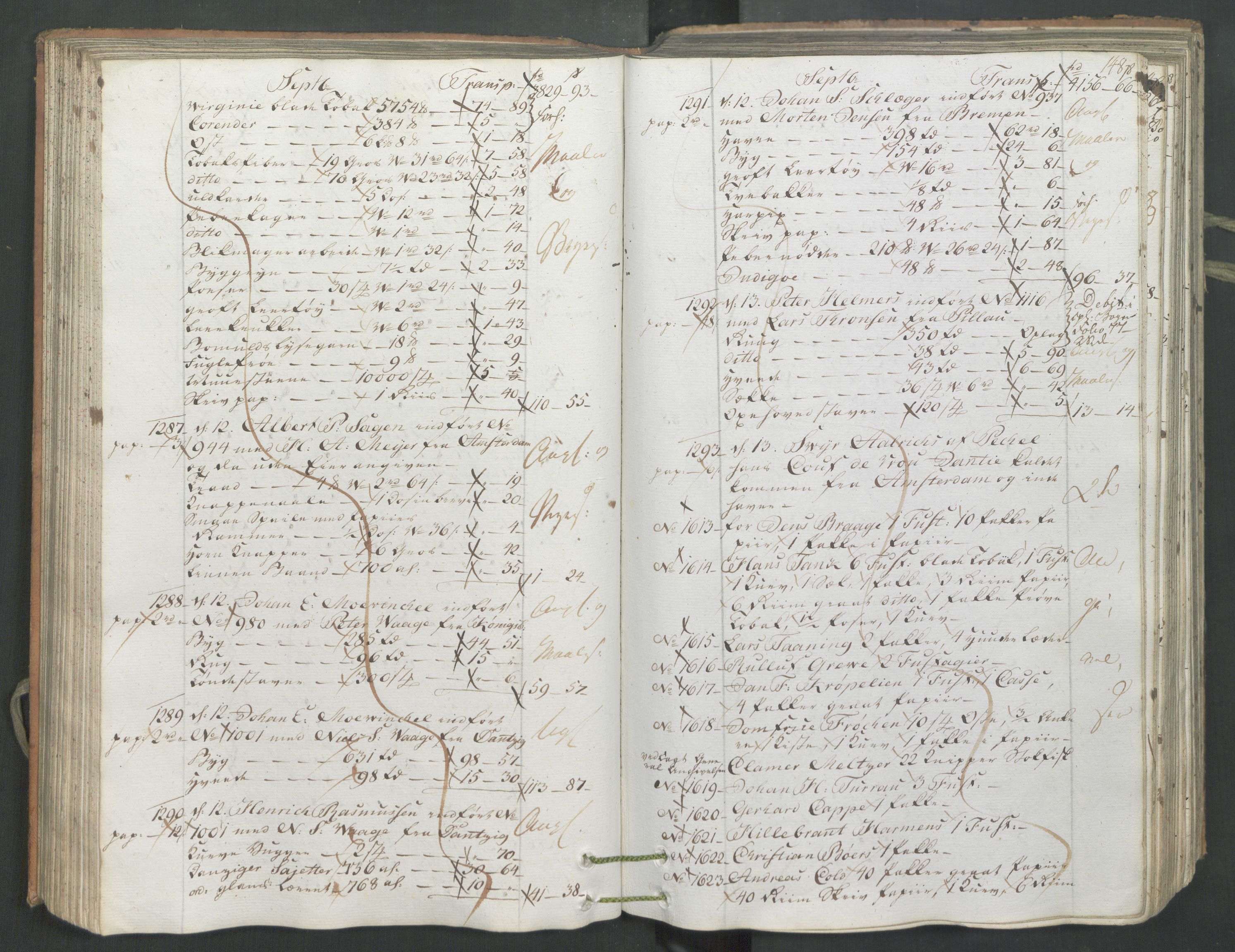 Generaltollkammeret, tollregnskaper, AV/RA-EA-5490/R26/L0222/0001: Tollregnskaper Bergen A / Inngående hovedtollbok, 1786, s. 147b-148a