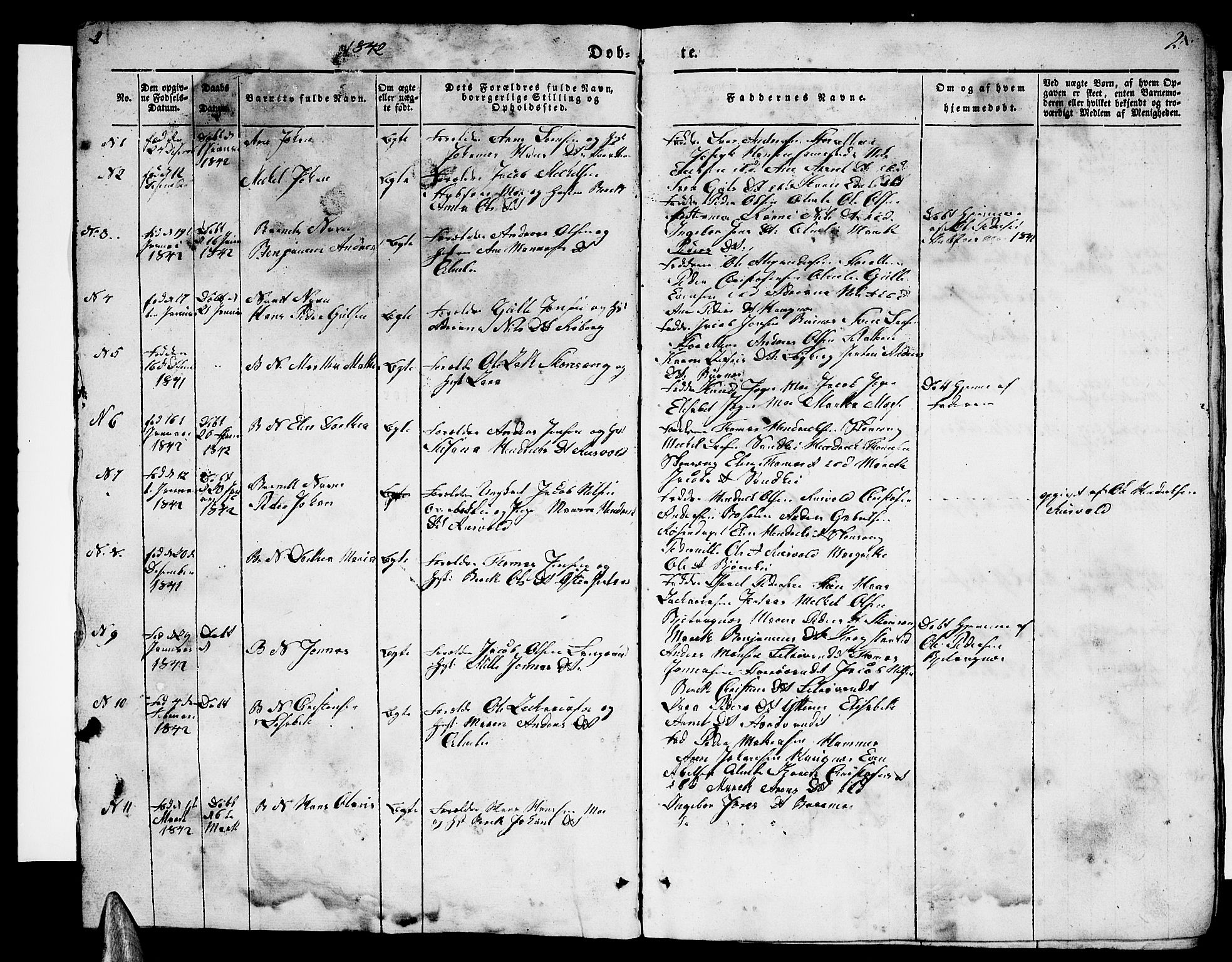 Ministerialprotokoller, klokkerbøker og fødselsregistre - Nordland, AV/SAT-A-1459/827/L0413: Klokkerbok nr. 827C02, 1842-1852, s. 1-2