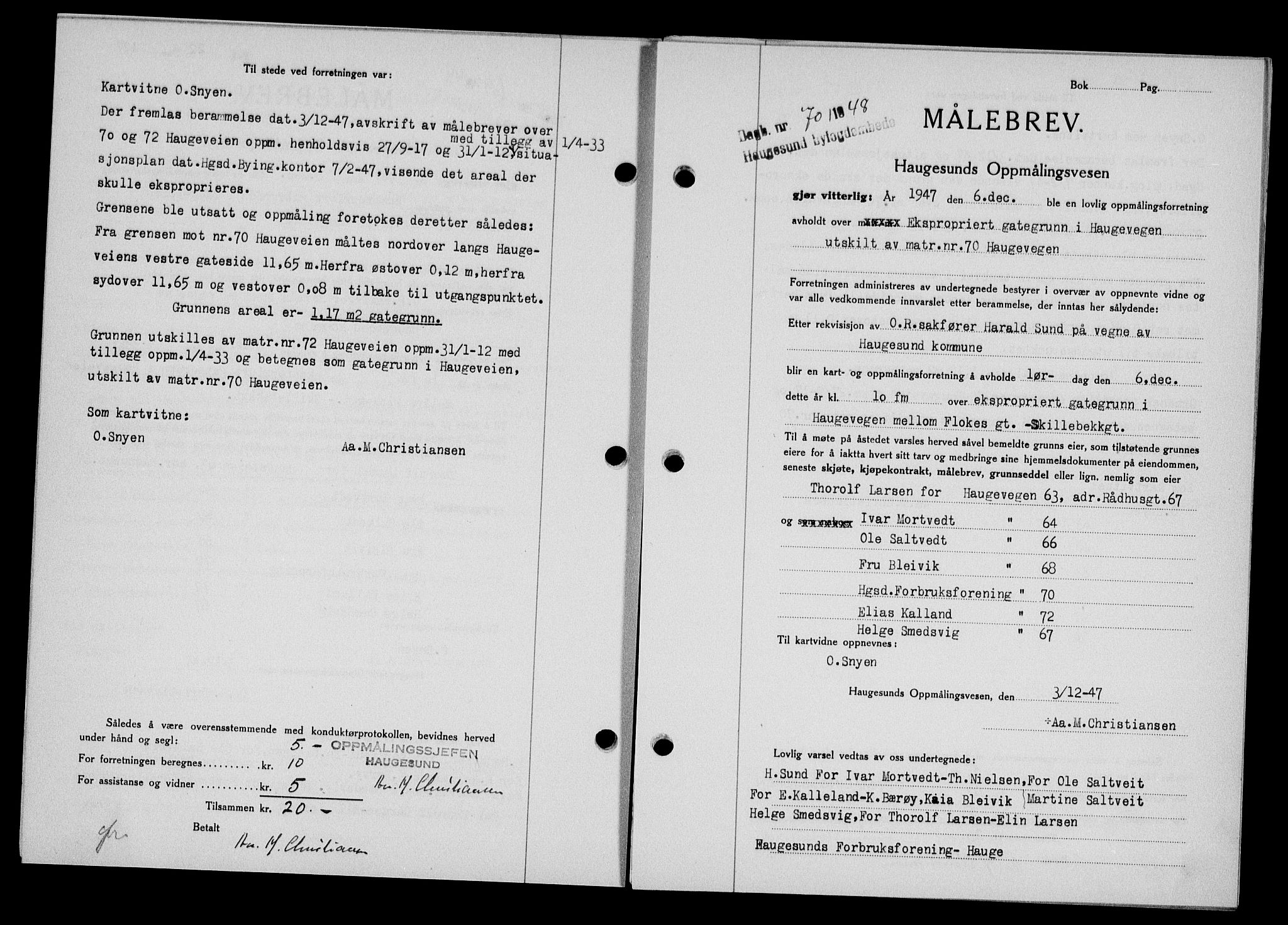 Haugesund tingrett, SAST/A-101415/01/II/IIC/L0063: Pantebok nr. A 4, 1946-1948, Dagboknr: 70/1948