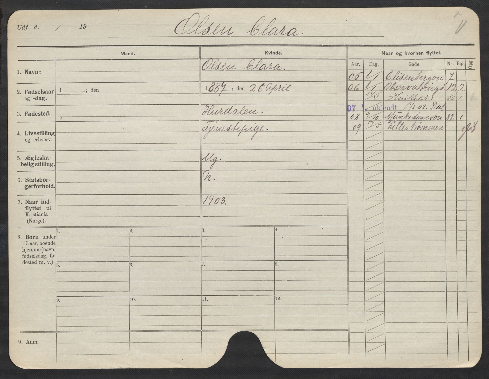 Oslo folkeregister, Registerkort, AV/SAO-A-11715/F/Fa/Fac/L0022: Kvinner, 1906-1914, s. 46a