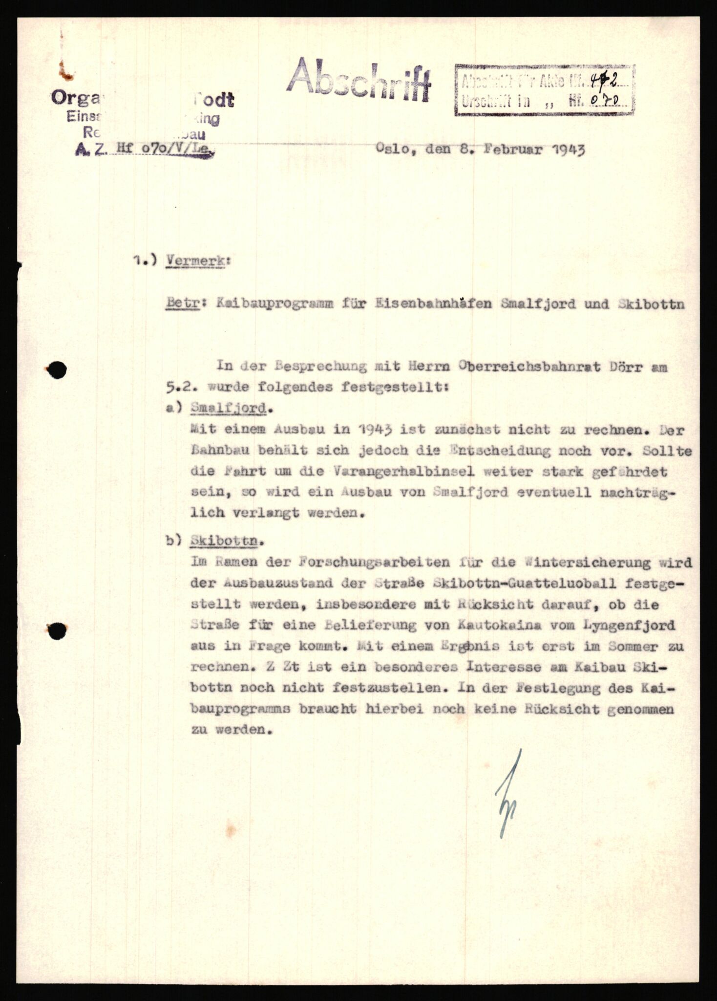 Tyske arkiver, Organisation Todt (OT), Einsatzgruppe Wiking, AV/RA-RAFA-2188/1/E/E6/E6a/L0008: 4. Oberbauleitung Narvik: Arkivkode 451-483, 1940-1945, s. 148