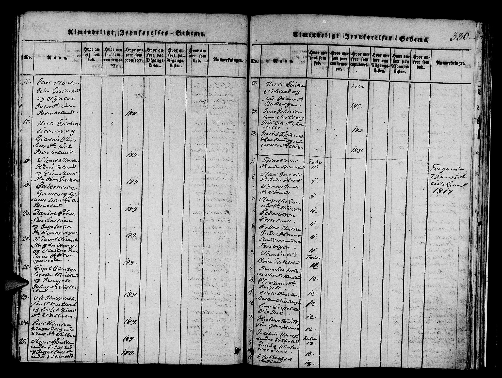 Fana Sokneprestembete, AV/SAB-A-75101/H/Hab/Haba/L0001: Klokkerbok nr. A 1, 1816-1836, s. 330