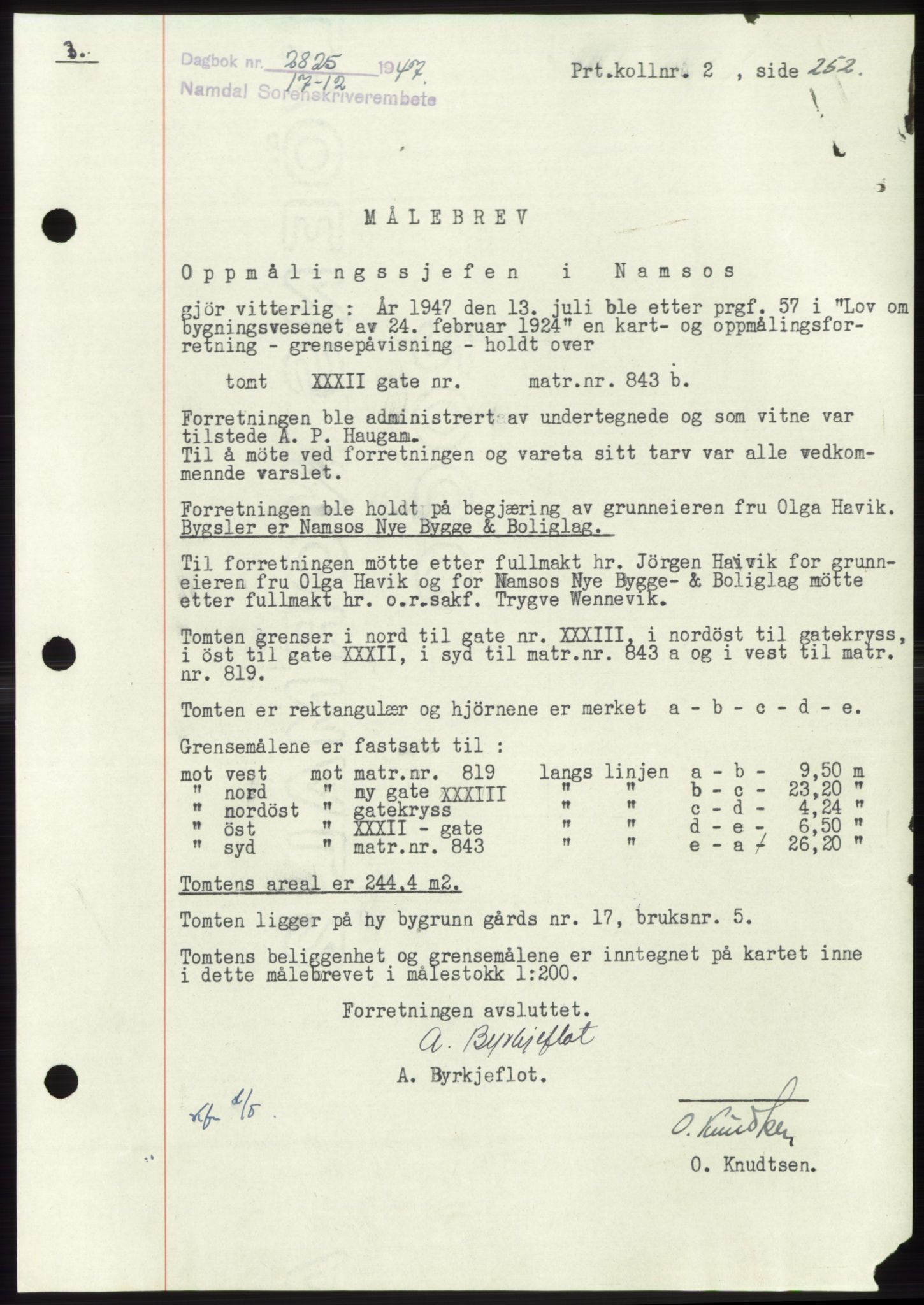 Namdal sorenskriveri, SAT/A-4133/1/2/2C: Pantebok nr. -, 1947-1948, Dagboknr: 2825/1947