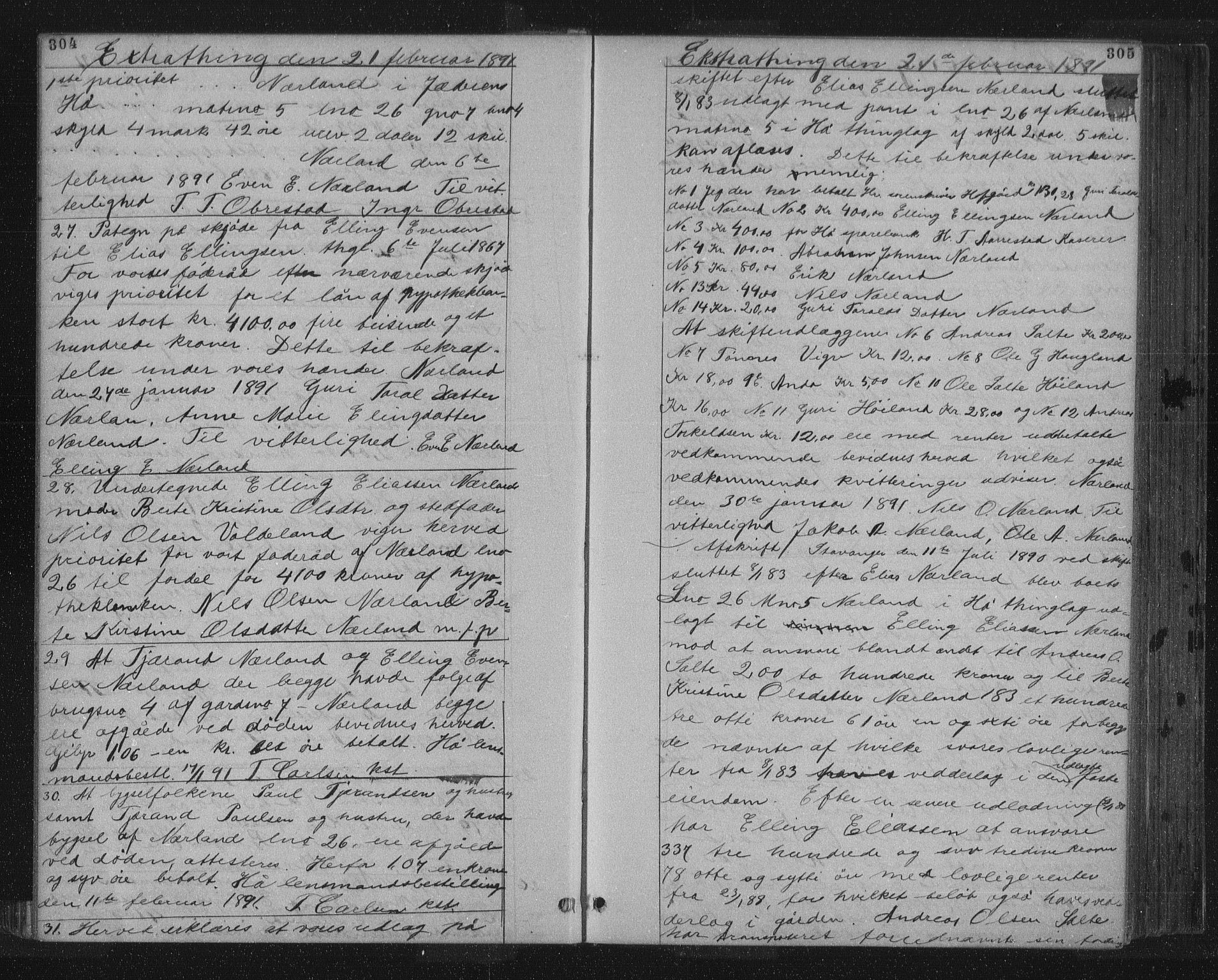 Jæren sorenskriveri, SAST/A-100310/01/4/41/41BF/L0011: Pantebok nr. 18, 1890-1892, s. 304-305