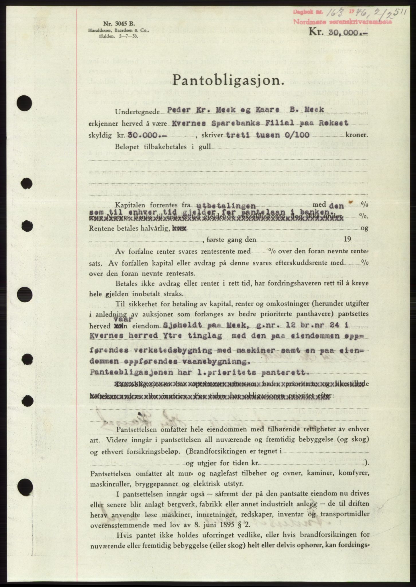 Nordmøre sorenskriveri, SAT/A-4132/1/2/2Ca: Pantebok nr. B93b, 1946-1946, Dagboknr: 163/1946
