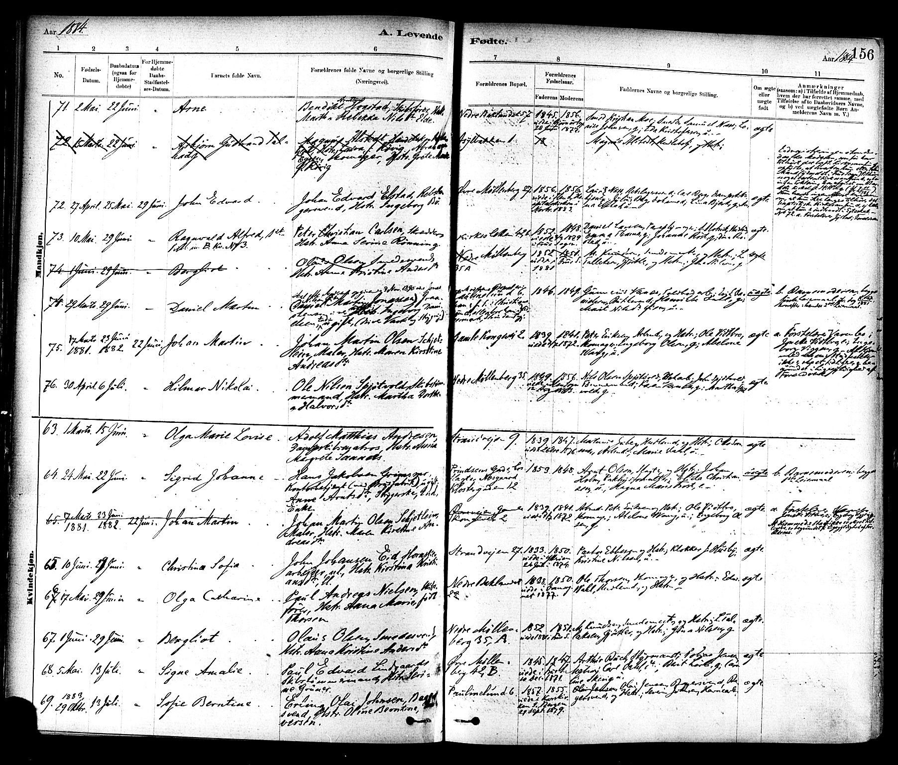 Ministerialprotokoller, klokkerbøker og fødselsregistre - Sør-Trøndelag, SAT/A-1456/604/L0188: Ministerialbok nr. 604A09, 1878-1892, s. 156