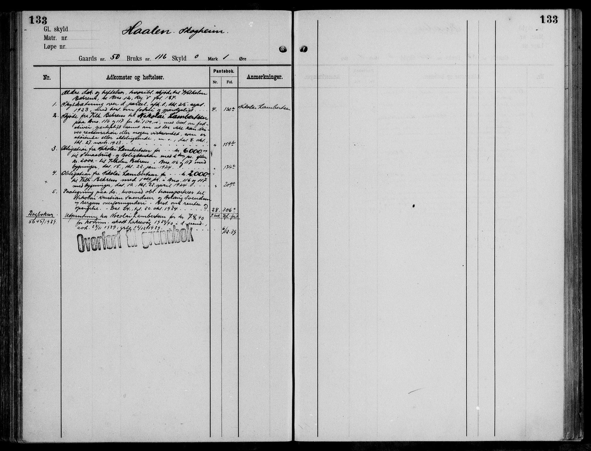 Midhordland sorenskriveri, AV/SAB-A-3001/1/G/Ga/Gab/L0111: Panteregister nr. II.A.b.111, s. 133