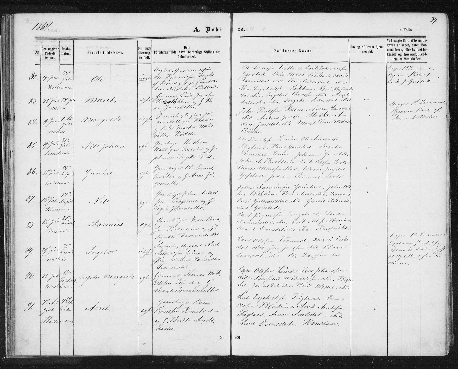 Ministerialprotokoller, klokkerbøker og fødselsregistre - Sør-Trøndelag, AV/SAT-A-1456/691/L1077: Ministerialbok nr. 691A09, 1862-1873, s. 37