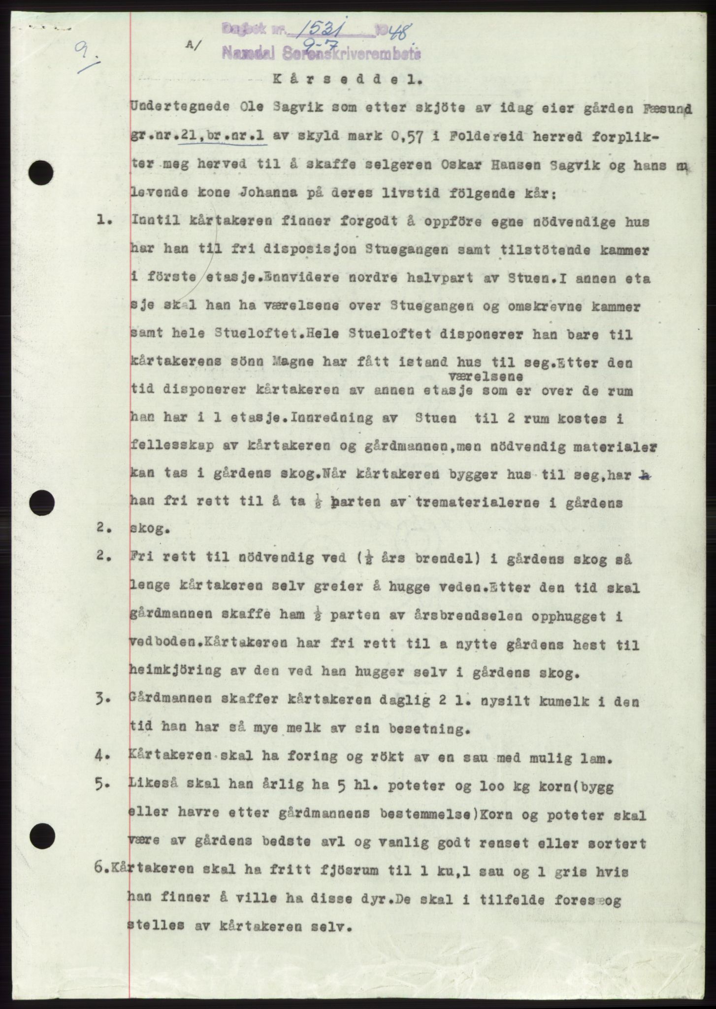 Namdal sorenskriveri, SAT/A-4133/1/2/2C: Pantebok nr. -, 1948-1948, Dagboknr: 1531/1948