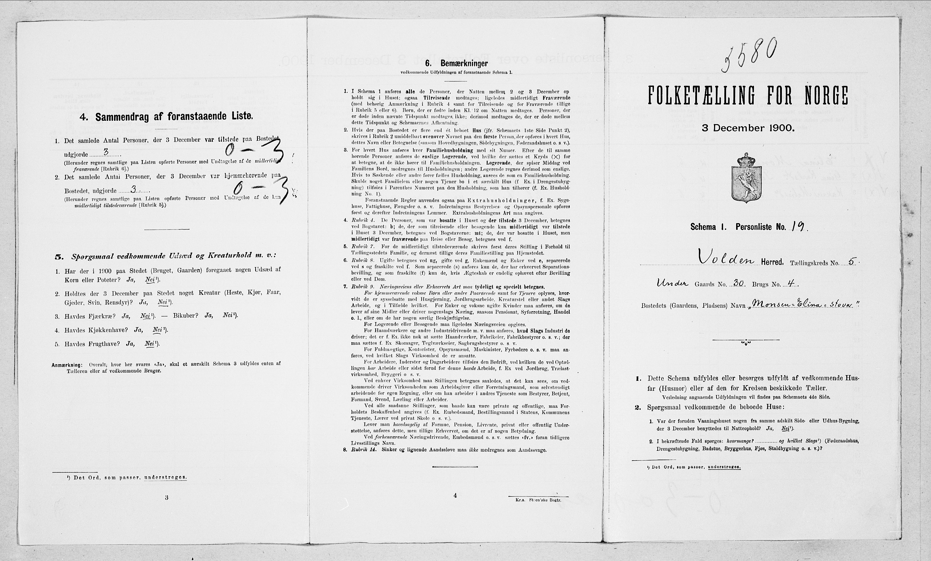 SAT, Folketelling 1900 for 1519 Volda herred, 1900, s. 535