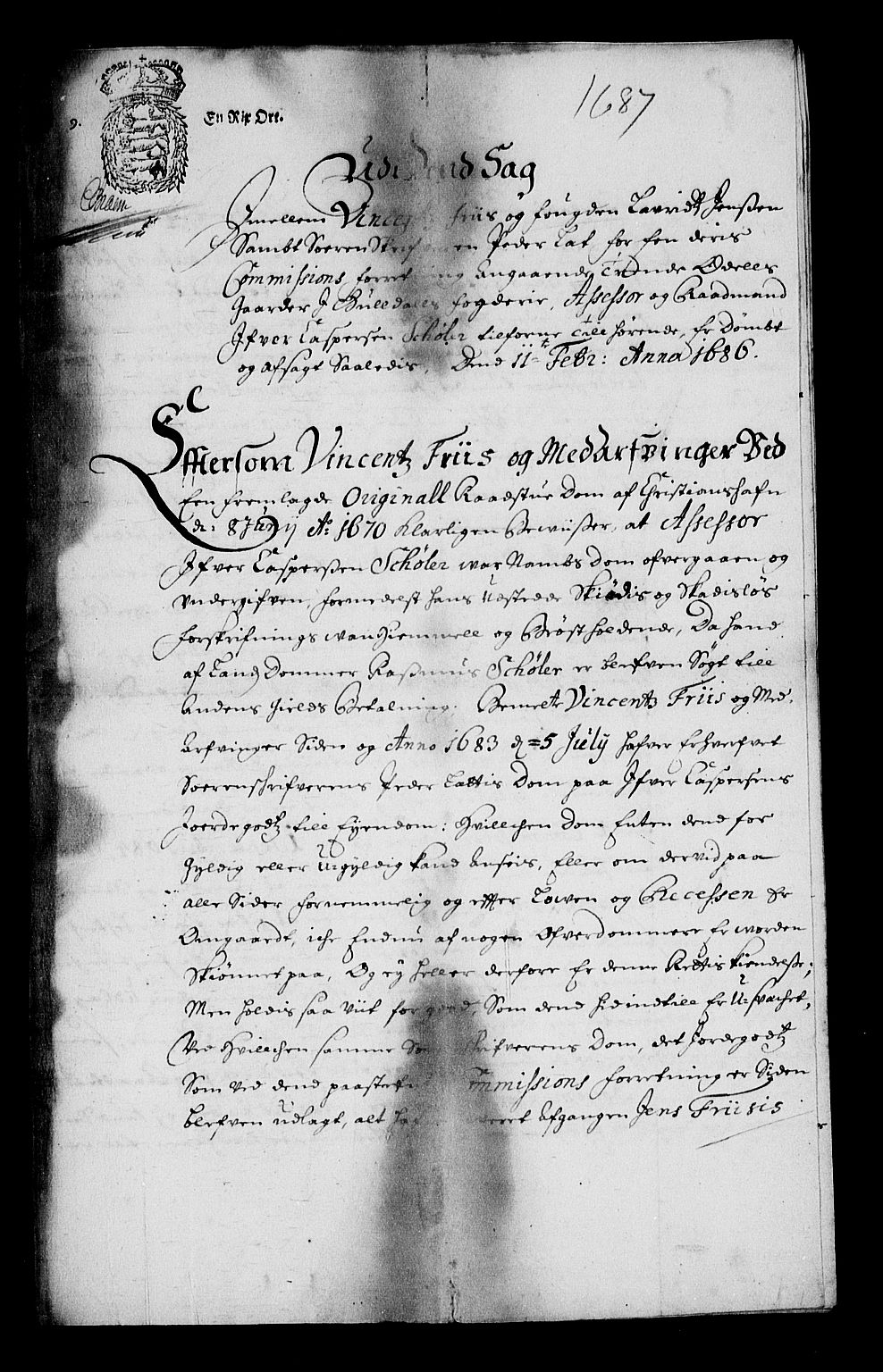 Stattholderembetet 1572-1771, RA/EA-2870/Af/L0001: Avskrifter av vedlegg til originale supplikker, nummerert i samsvar med supplikkbøkene, 1683-1687, s. 93