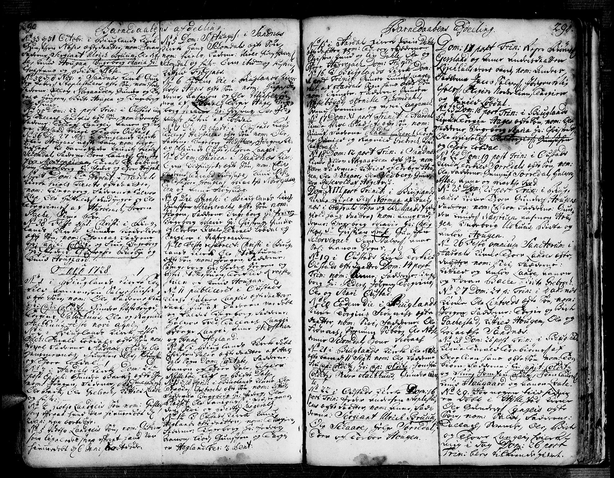 Bygland sokneprestkontor, AV/SAK-1111-0006/F/Fa/Fab/L0001: Ministerialbok nr. A 1, 1725-1766, s. 290-291