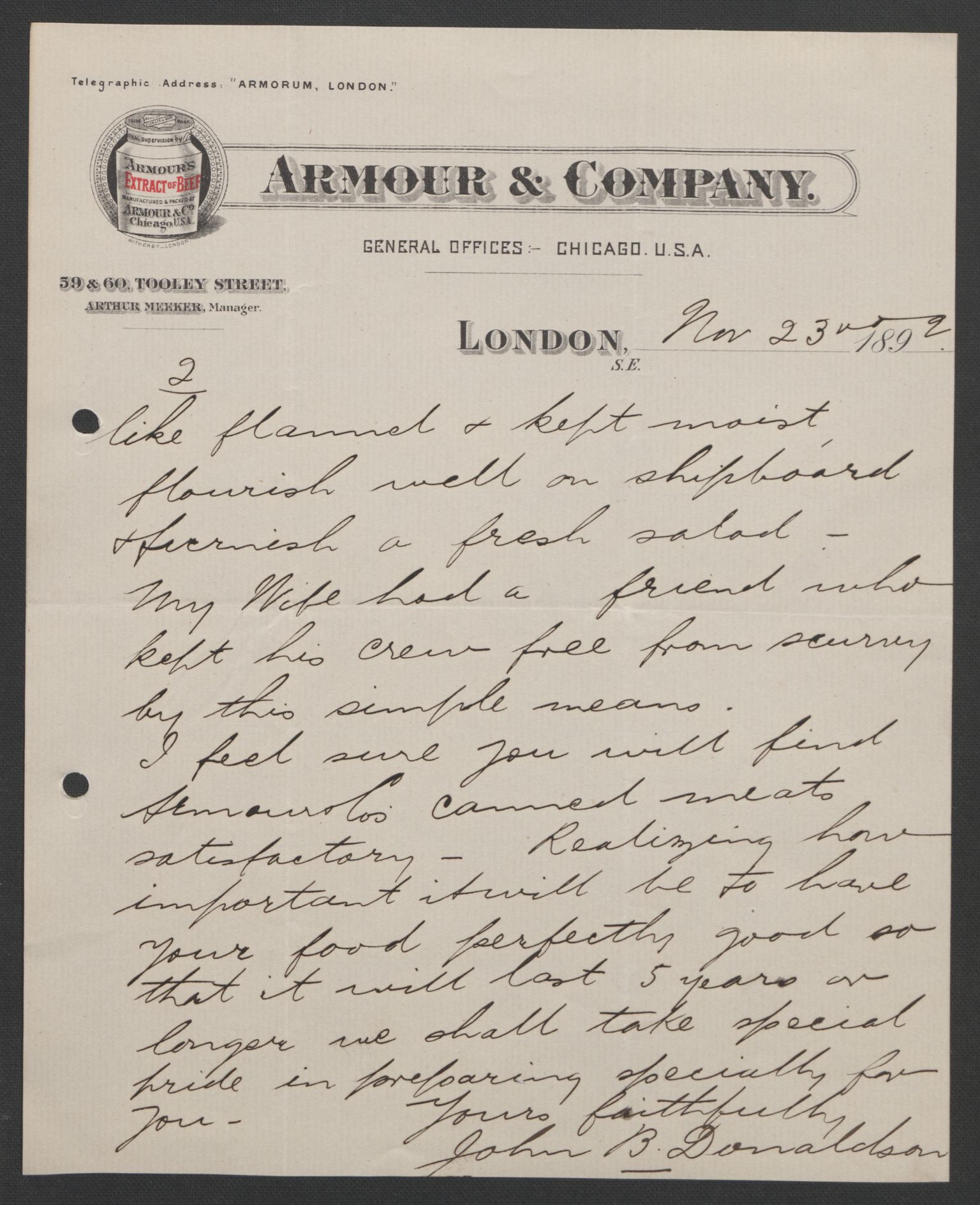 Arbeidskomitéen for Fridtjof Nansens polarekspedisjon, AV/RA-PA-0061/D/L0004: Innk. brev og telegrammer vedr. proviant og utrustning, 1892-1893, s. 17