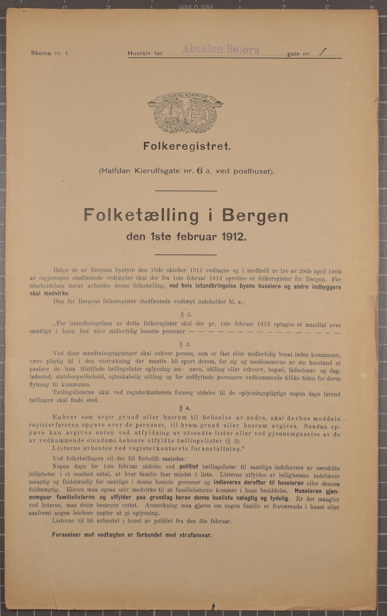 SAB, Kommunal folketelling 1912 for Bergen kjøpstad, 1912, s. 205