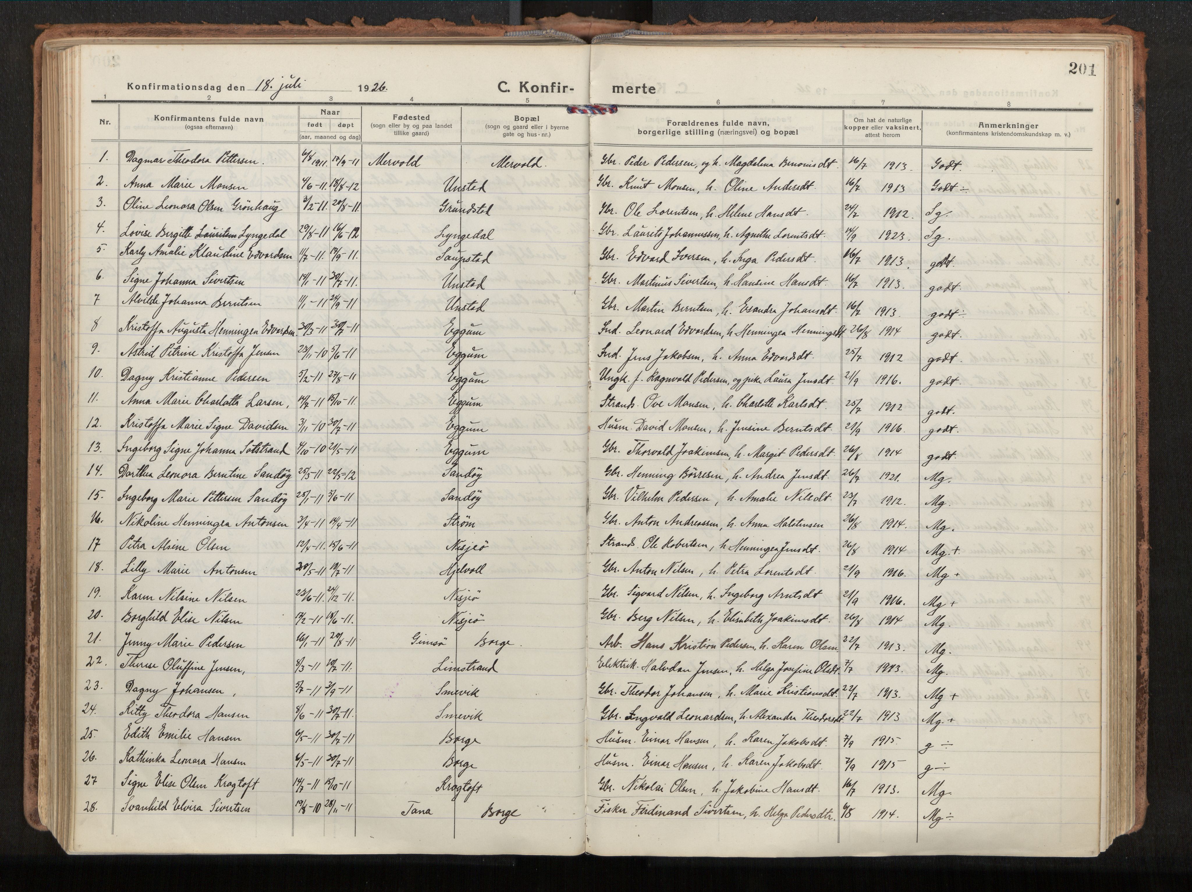 Ministerialprotokoller, klokkerbøker og fødselsregistre - Nordland, AV/SAT-A-1459/880/L1136: Ministerialbok nr. 880A10, 1919-1927, s. 201