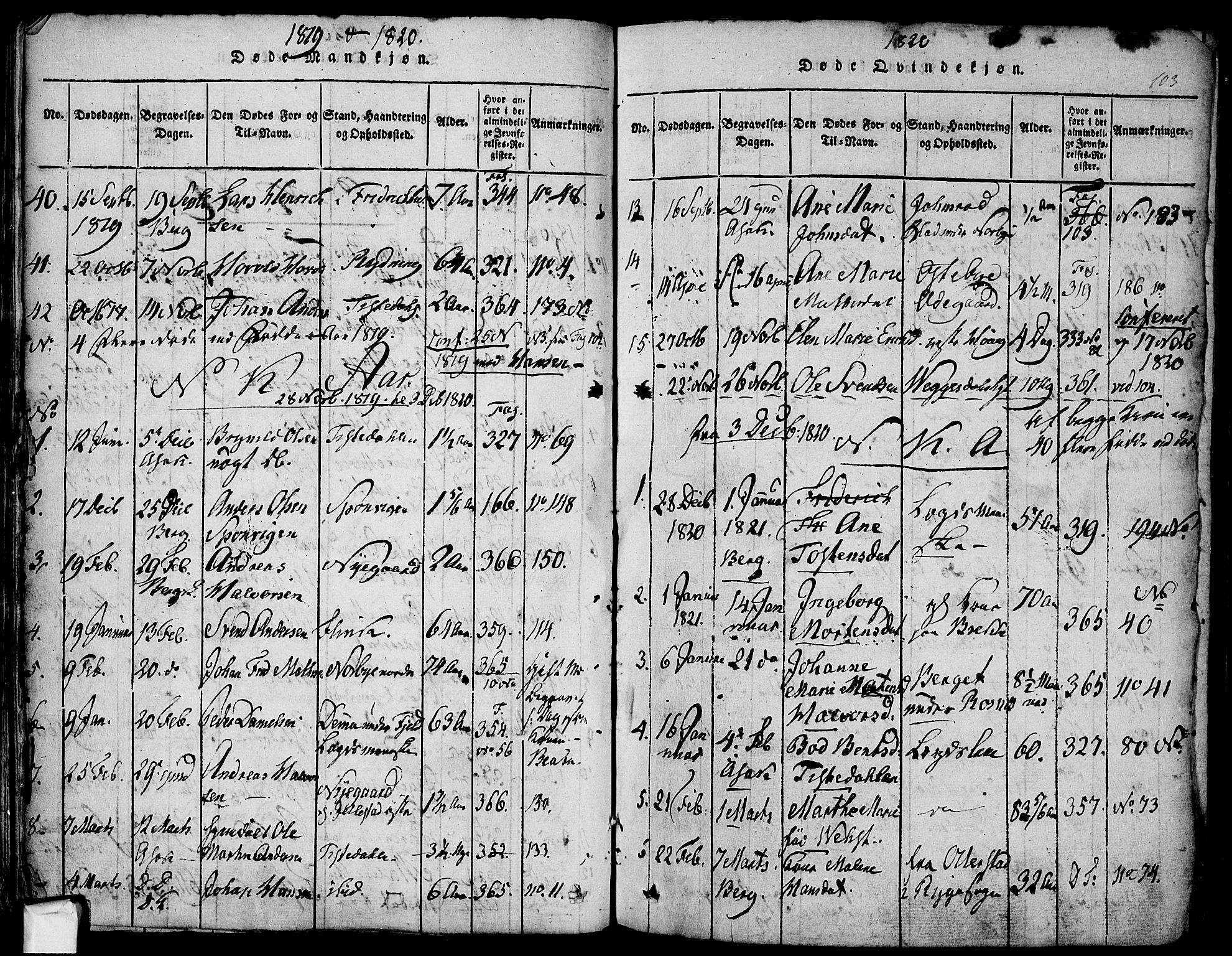 Berg prestekontor Kirkebøker, AV/SAO-A-10902/F/Fa/L0002: Ministerialbok nr. I 2, 1815-1831, s. 103