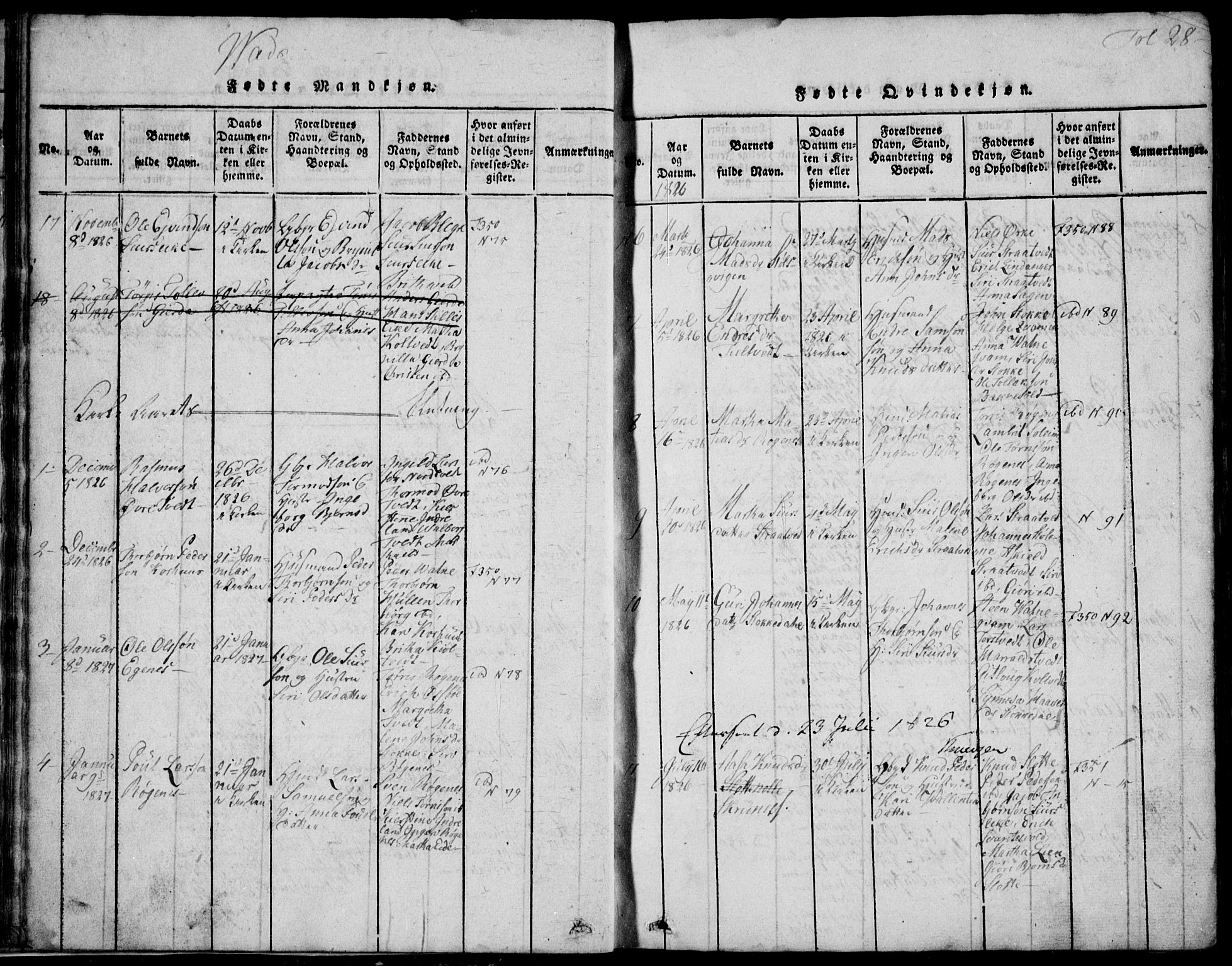 Skjold sokneprestkontor, AV/SAST-A-101847/H/Ha/Hab/L0002: Klokkerbok nr. B 2 /2, 1815-1830, s. 28