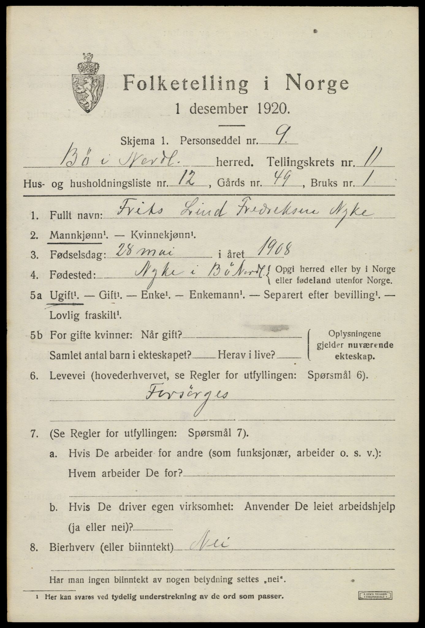 SAT, Folketelling 1920 for 1867 Bø herred, 1920, s. 10112