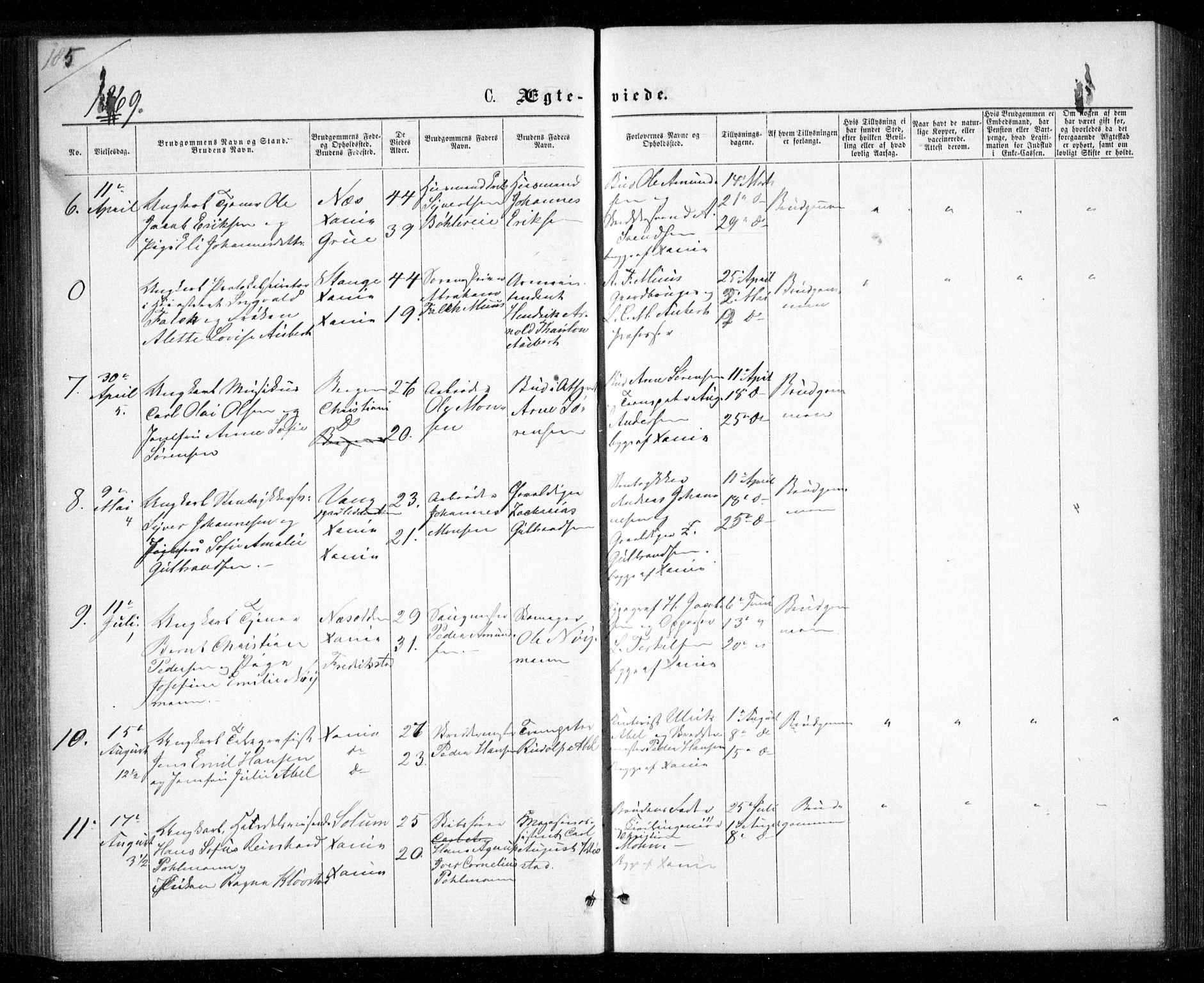 Garnisonsmenigheten Kirkebøker, AV/SAO-A-10846/G/Ga/L0006: Klokkerbok nr. 6, 1860-1880, s. 185