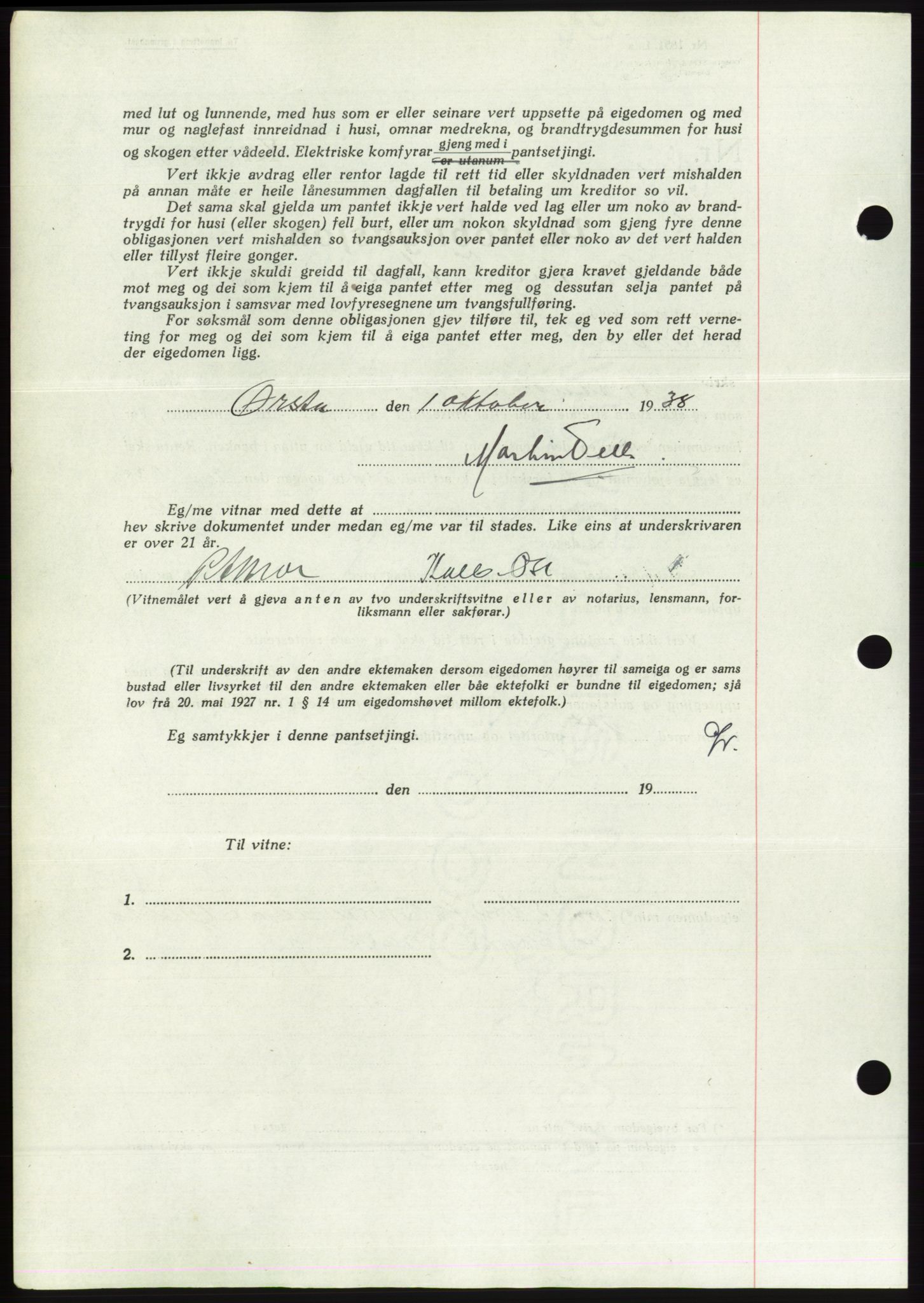 Søre Sunnmøre sorenskriveri, AV/SAT-A-4122/1/2/2C/L0066: Pantebok nr. 60, 1938-1938, Dagboknr: 1378/1938