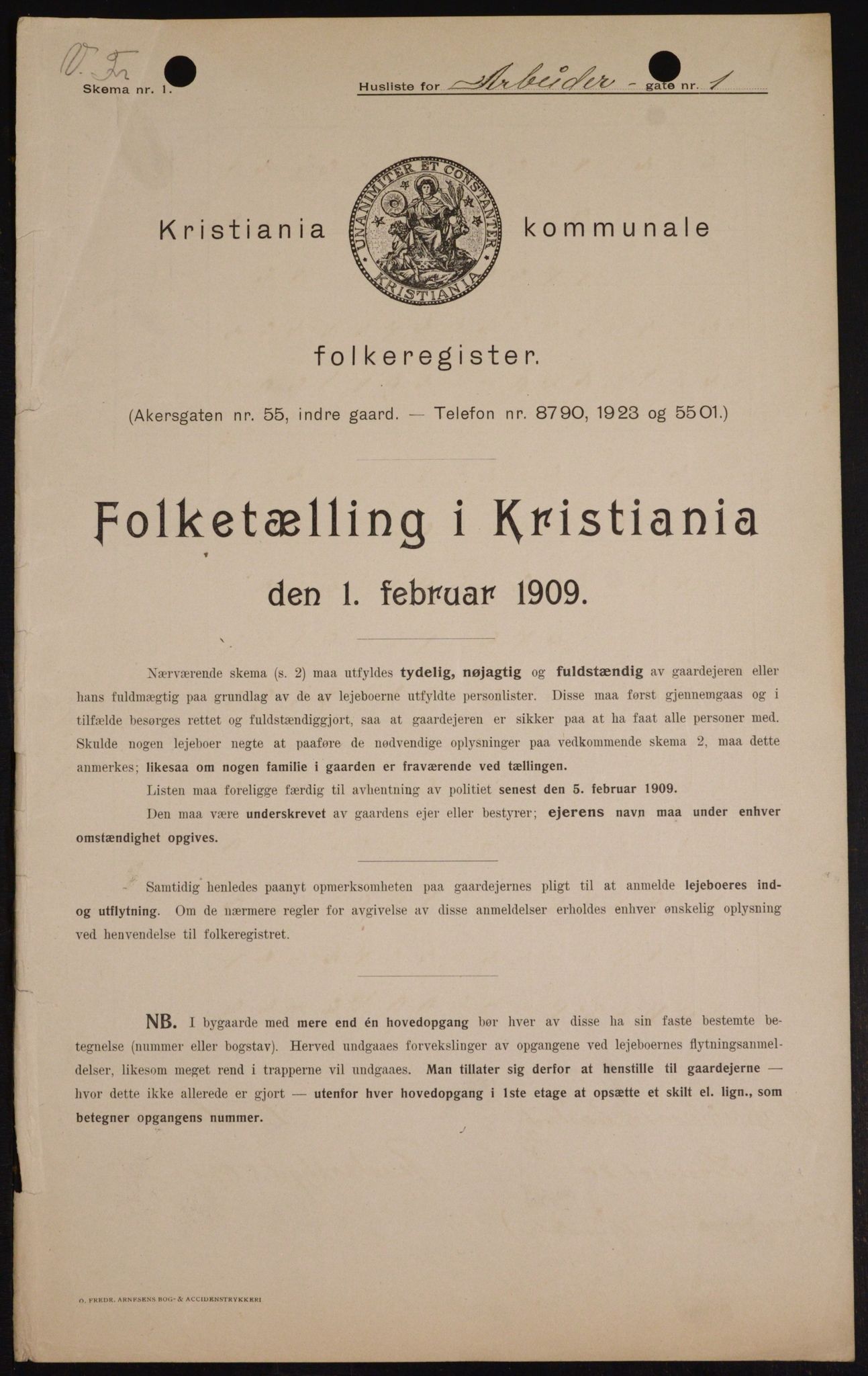 OBA, Kommunal folketelling 1.2.1909 for Kristiania kjøpstad, 1909, s. 1409