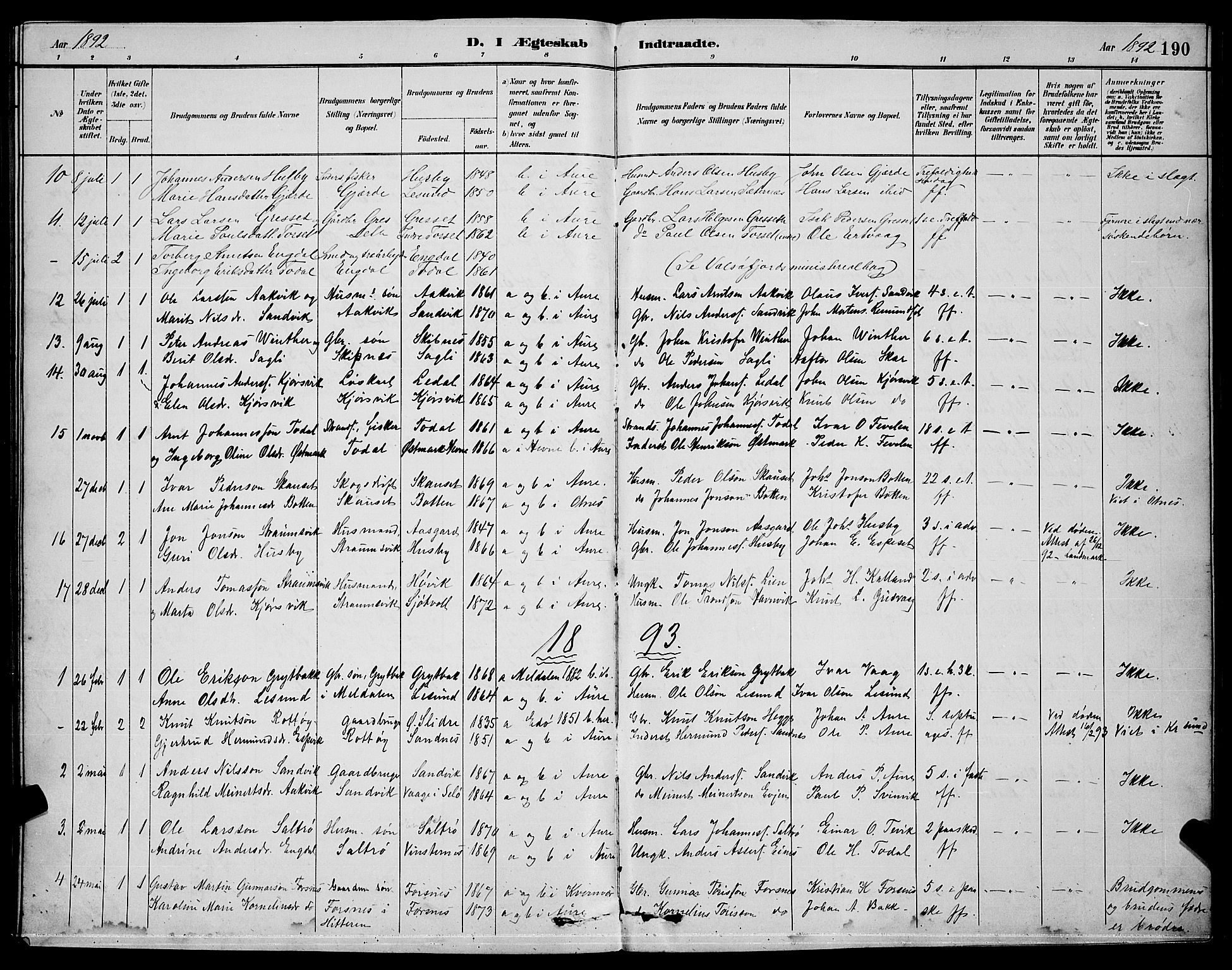 Ministerialprotokoller, klokkerbøker og fødselsregistre - Møre og Romsdal, AV/SAT-A-1454/578/L0909: Klokkerbok nr. 578C02, 1882-1900, s. 190