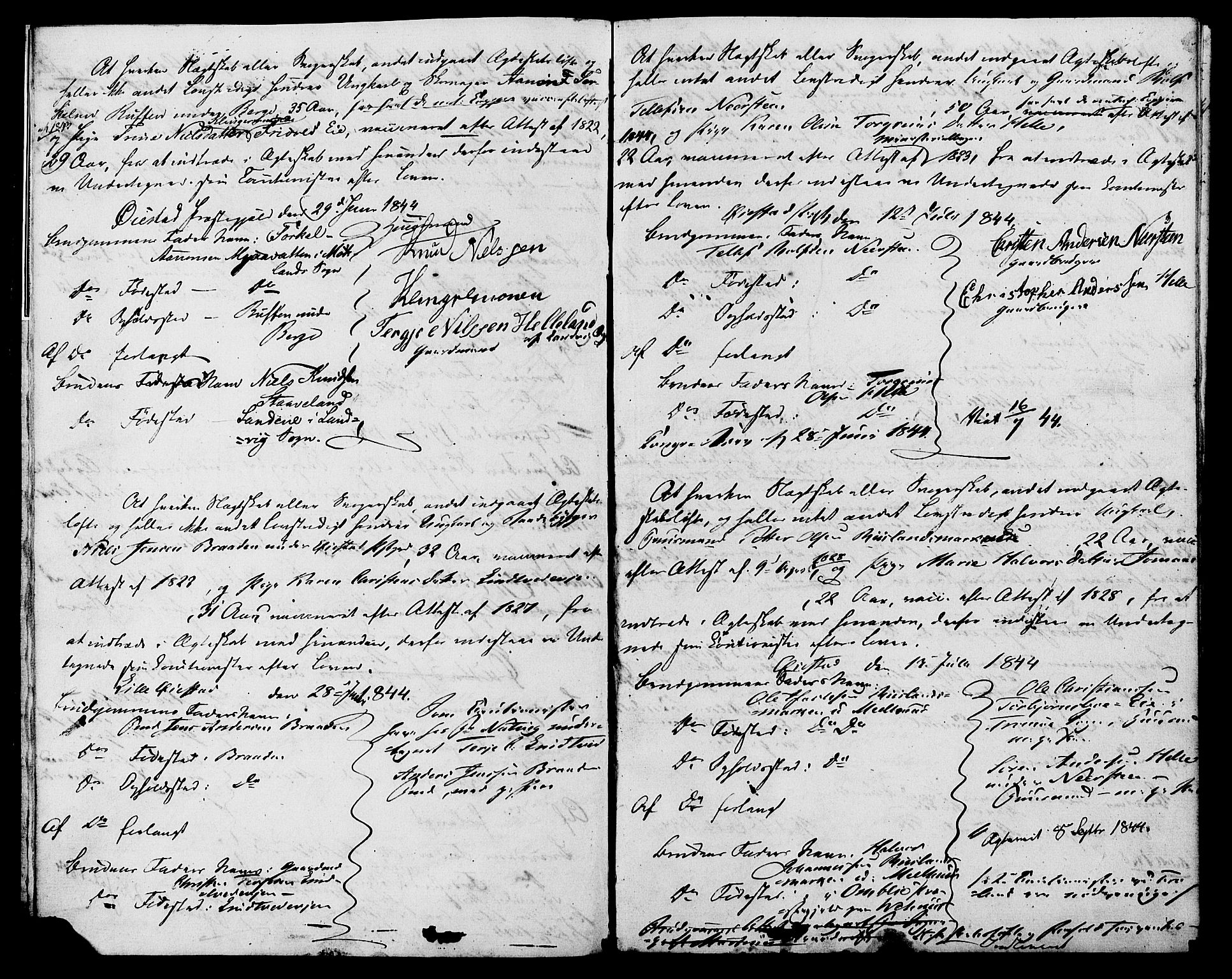 Øyestad sokneprestkontor, AV/SAK-1111-0049/F/Fe/L0002: Forlovererklæringer nr. A VI 20, 1844-1846, s. 5