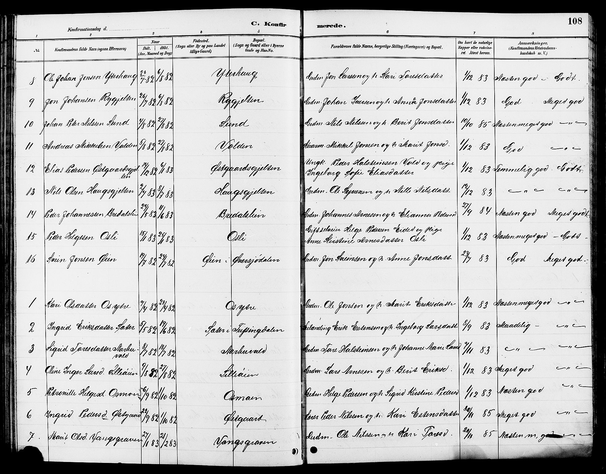 Tolga prestekontor, AV/SAH-PREST-062/L/L0008: Klokkerbok nr. 8, 1887-1912, s. 108