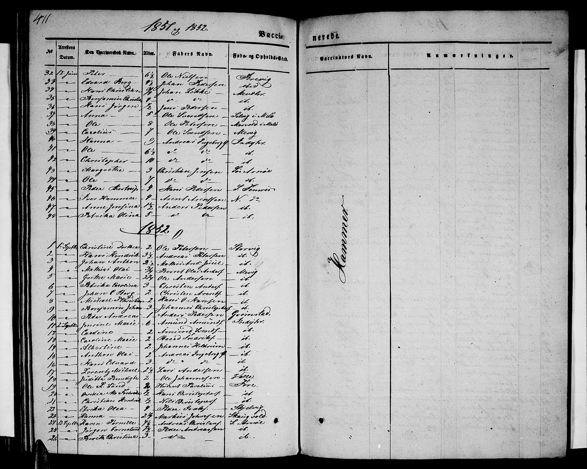 Ministerialprotokoller, klokkerbøker og fødselsregistre - Nordland, SAT/A-1459/805/L0106: Klokkerbok nr. 805C02, 1841-1861, s. 411